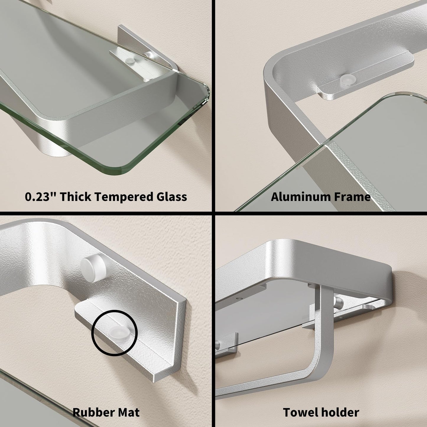 Danpoo Bathroom Wall Shelf, Floating Shelf for Bathroom Wall Storage, Glass Bathroom Shelf Organizer Wall Mounted