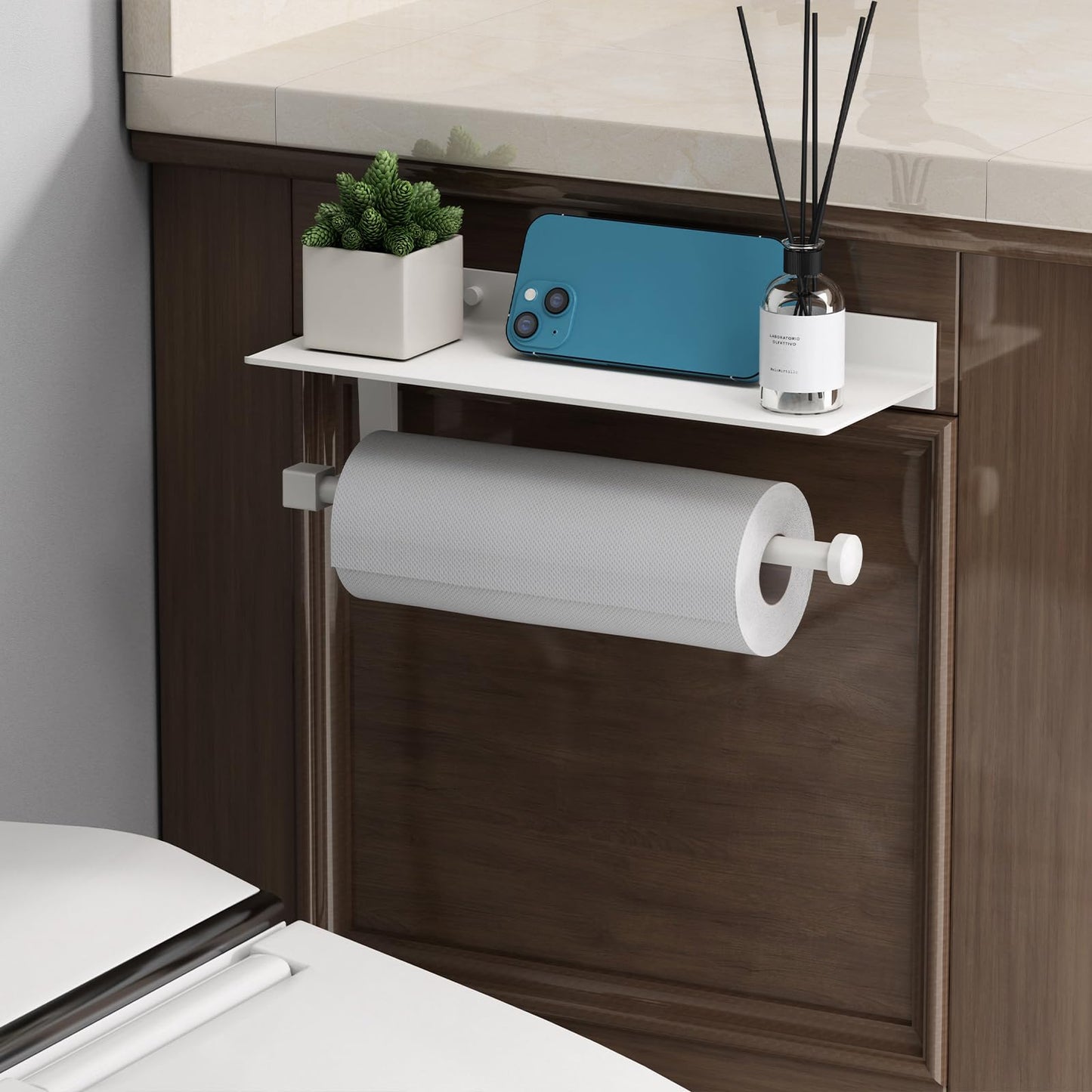 Danpoo Wall Mount Paper Towel Holder with Shelf for Bathroom, Kitchen Paper Towel Roll Holder, Hand Towel Holder Adhesive