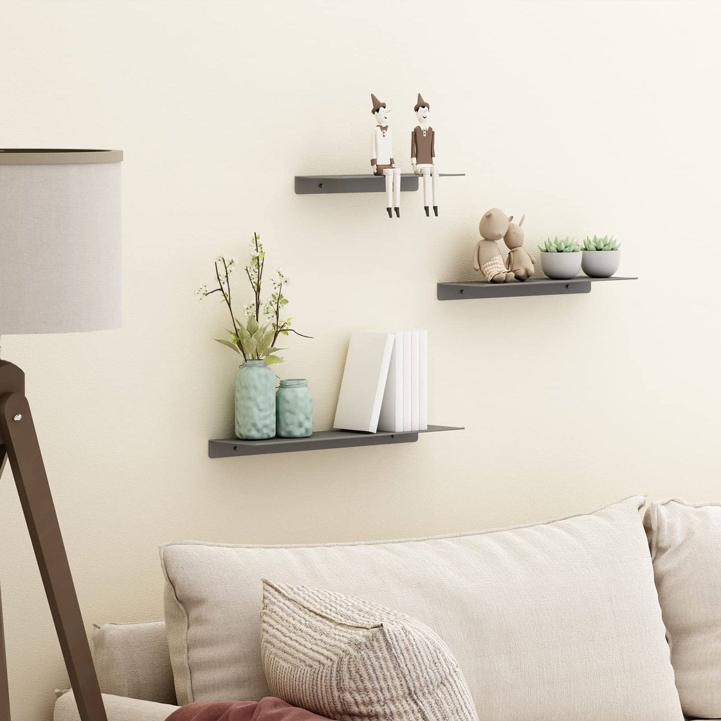 Danpoo Black Floating Shelves for Wall Storage, Metal Wall Shelves for Living Room, Bathroom, Kitchen, 12” Small Display Shelves for Collectibles(2 PCS)