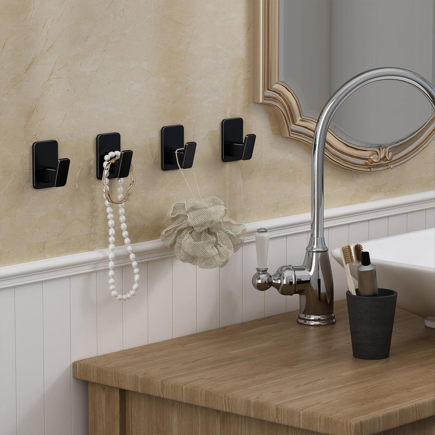 Wall Hooks for Hanging Adhesive Hat Hooks for Walls No Damage Towel Hooks for Bathrooms Coat Rack Wall Mount Black