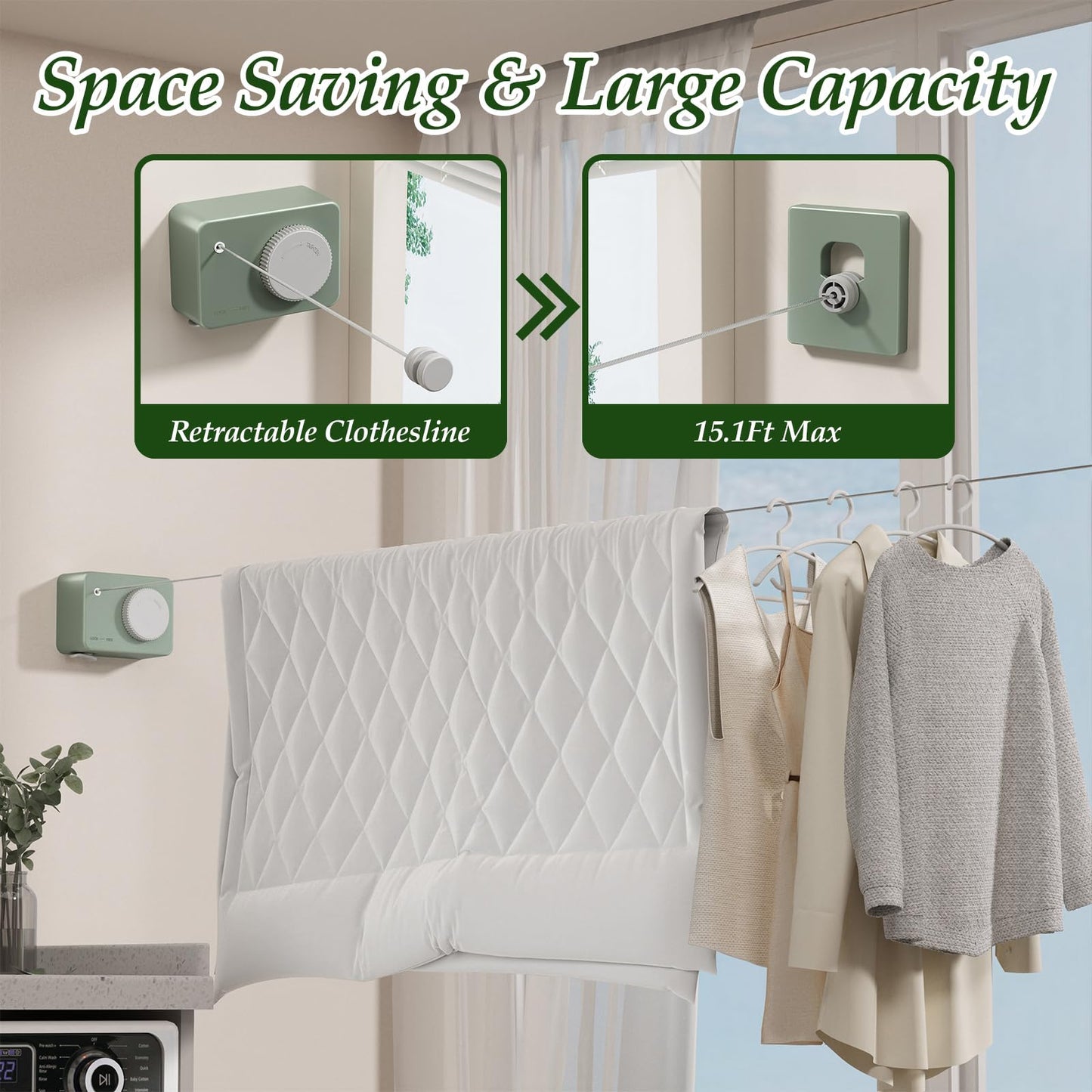 Danpoo Indoor Clothesline Retractable Laundry Line Clothes Drying Line Retractable Clothesline
