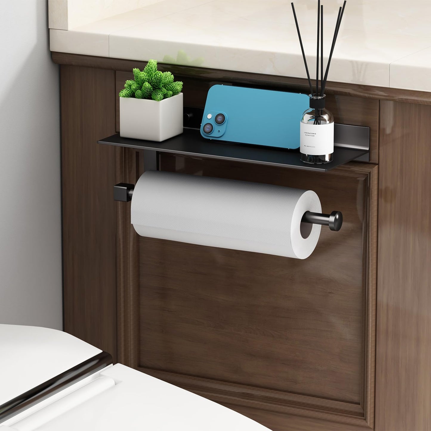 Danpoo Wall Mount Paper Towel Holder with Shelf for Bathroom, Kitchen Paper Towel Roll Holder, Hand Towel Holder Adhesive