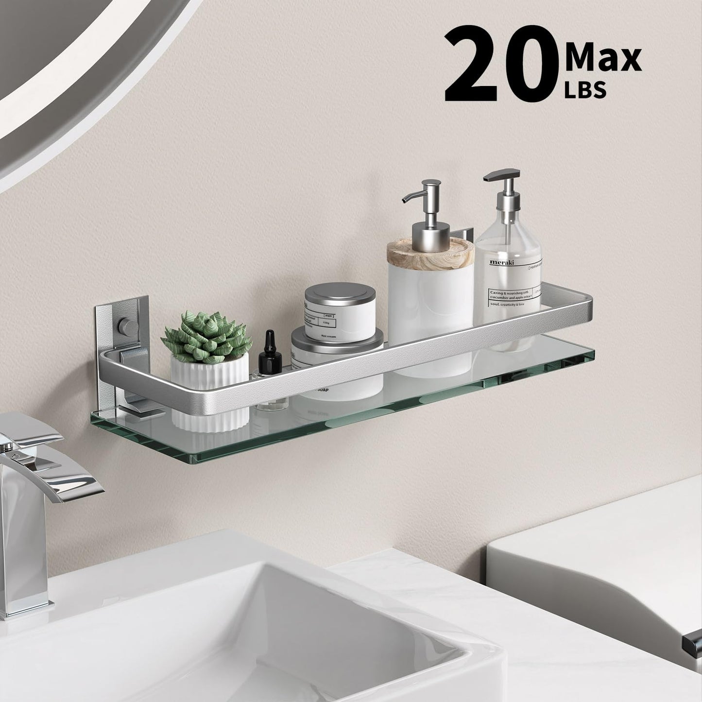 Danpoo Bathroom Shelves Wall Mount, Tempered Glass Floating Shelves