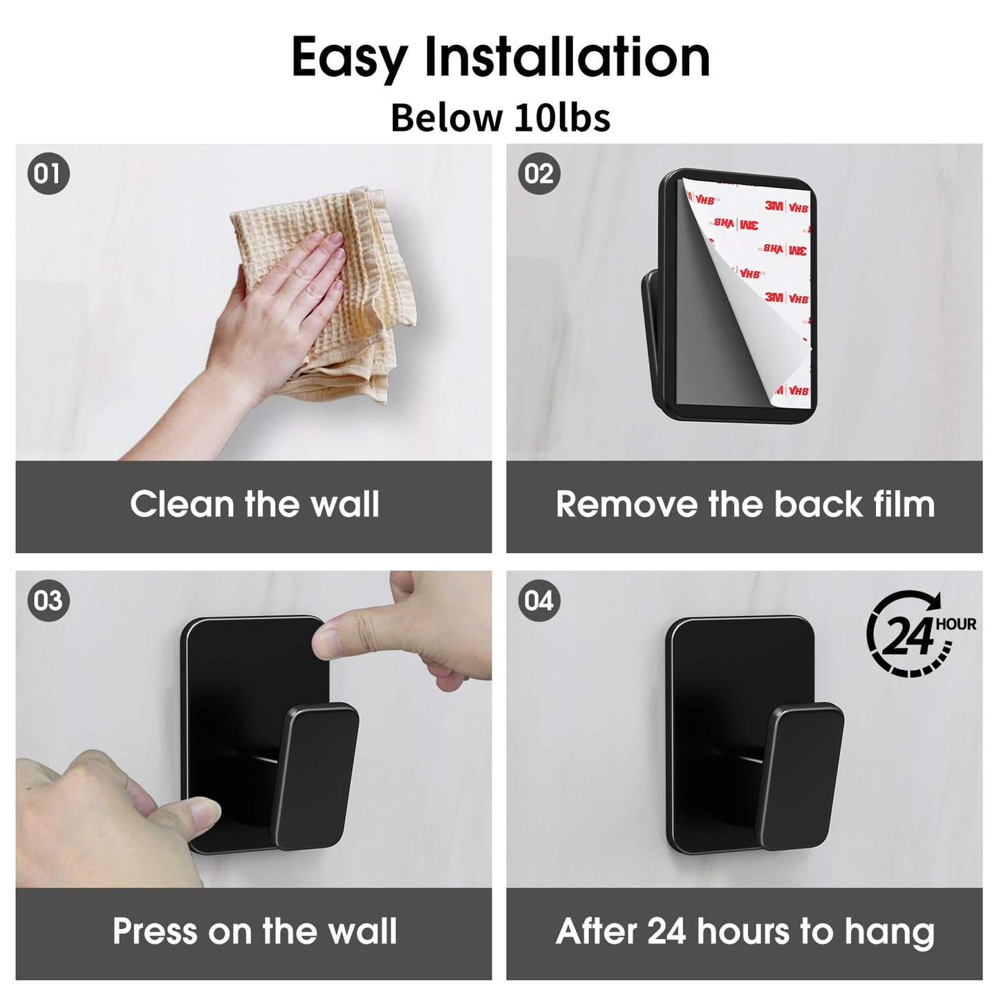 Wall Hooks for Hanging Adhesive Hat Hooks for Walls No Damage Towel Hooks for Bathrooms Coat Rack Wall Mount Black