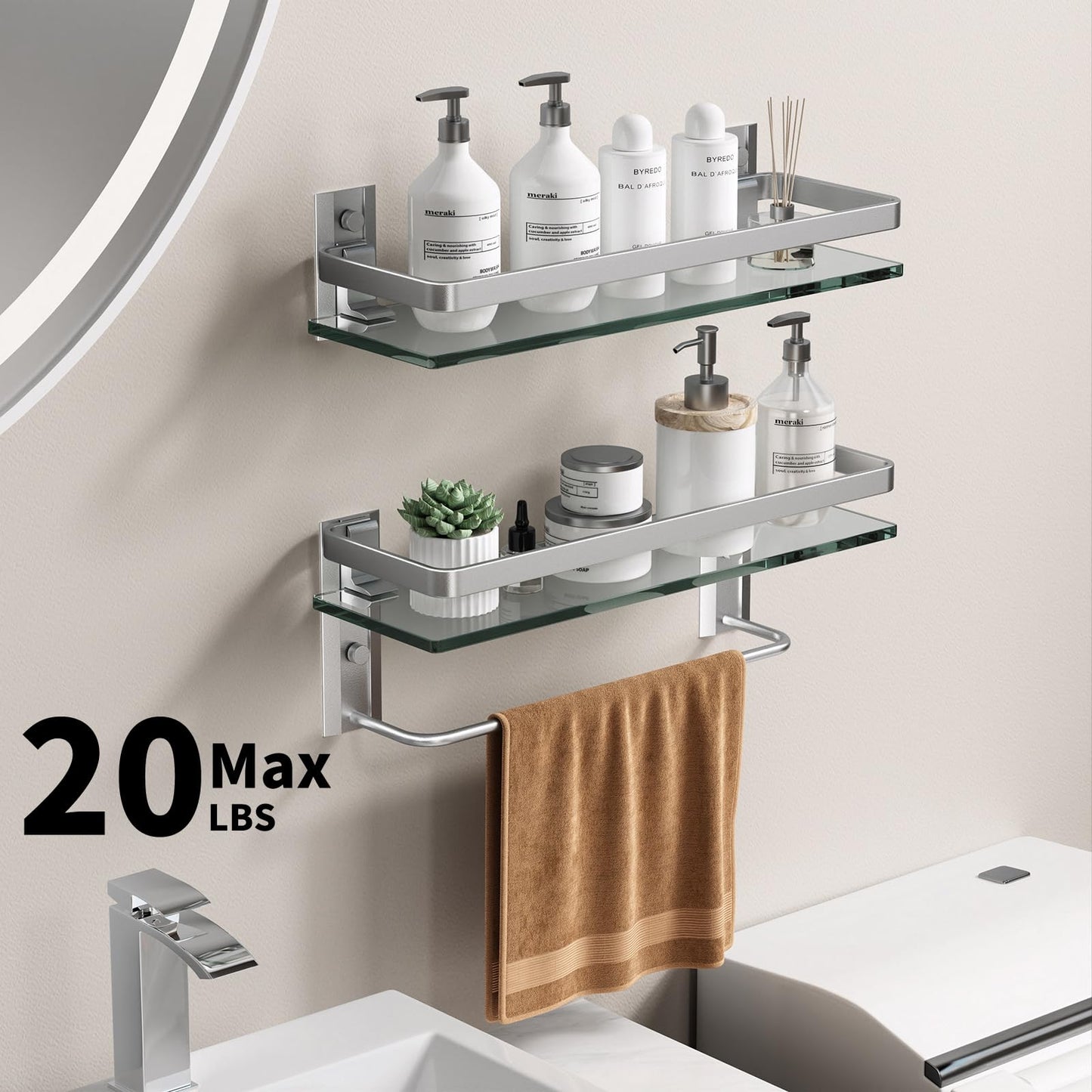 Danpoo Bathroom Shelves Wall Mount, Tempered Glass Floating Shelves
