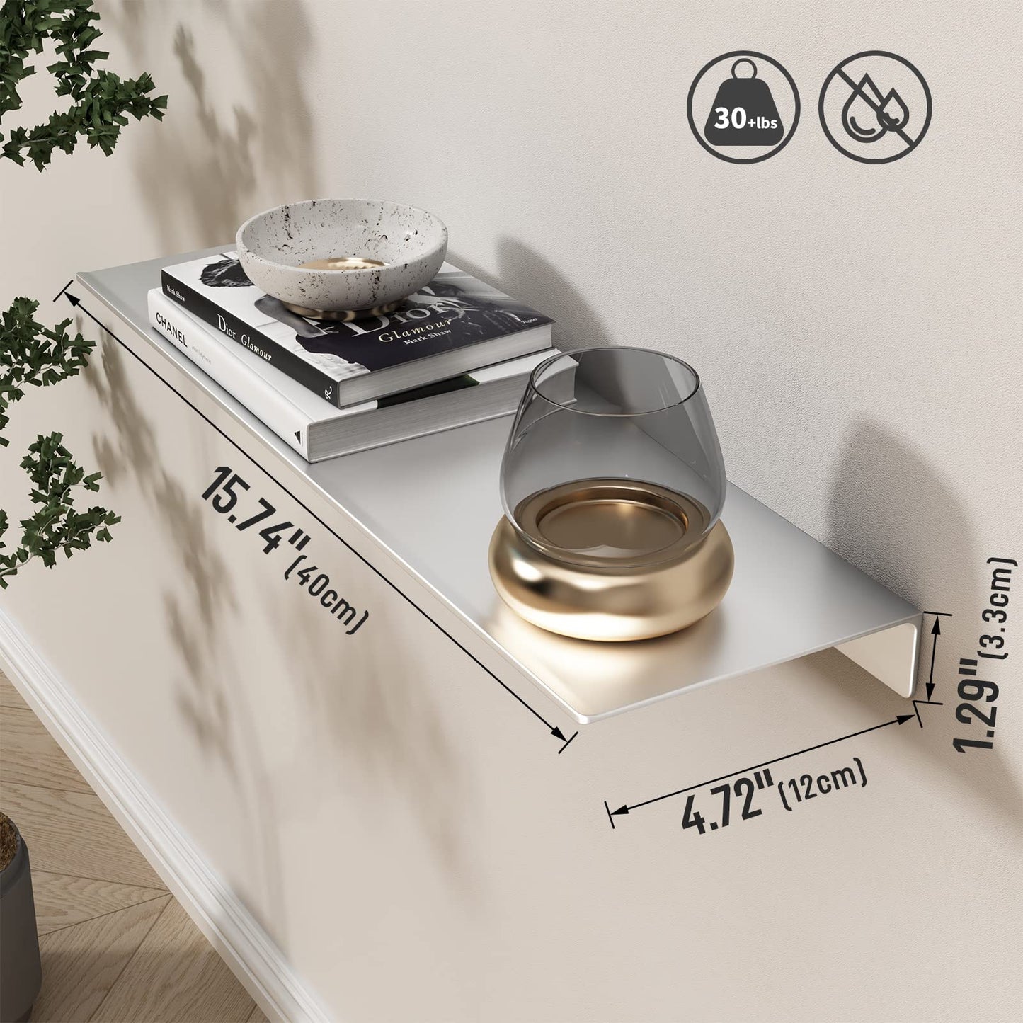 Danpoo Floating Shelf, Metal Wall Shelf for Bathroom/Living Room/Kitchen/Bedroom, Display Shelf for Collectibles