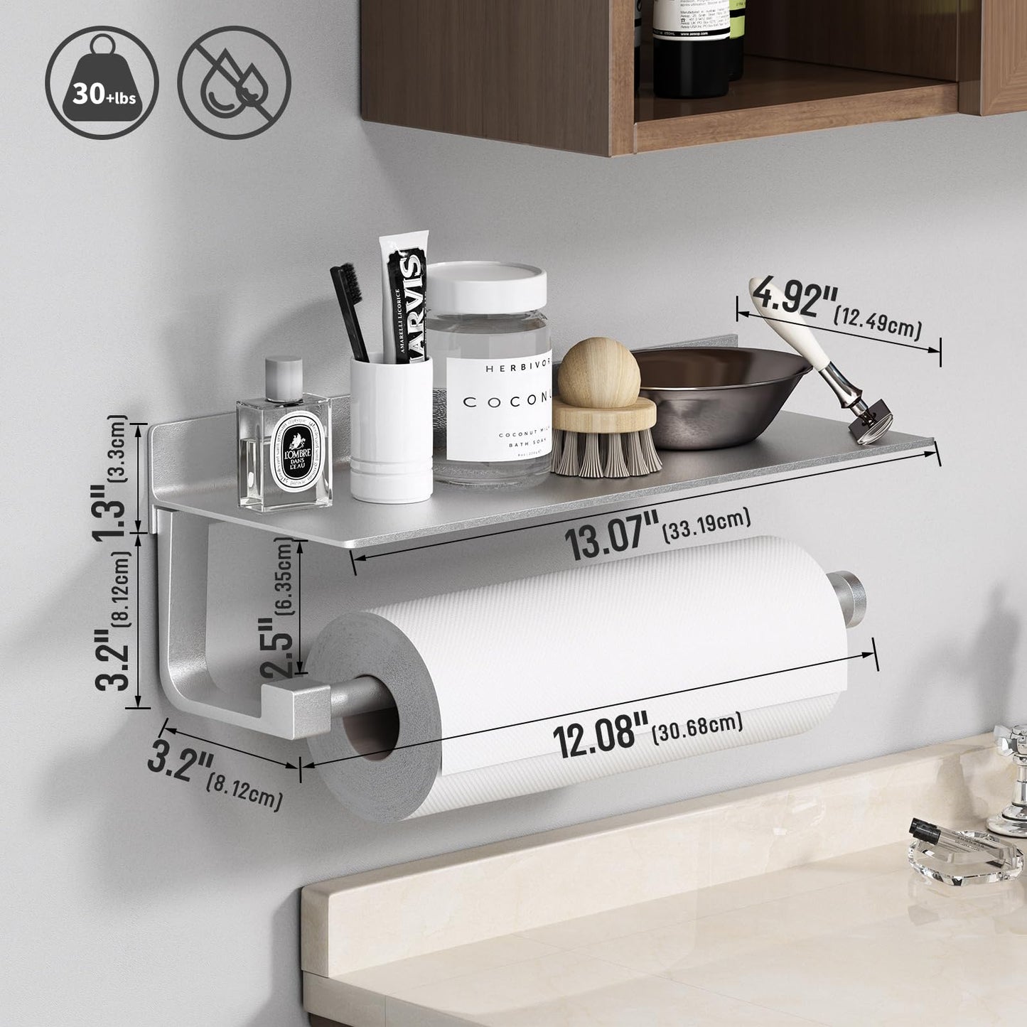 Danpoo Wall Mount Paper Towel Holder with Shelf for Bathroom, Kitchen Paper Towel Roll Holder, Hand Towel Holder Adhesive