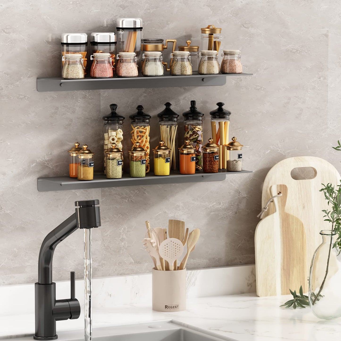 Danpoo Black Floating Shelves for Wall Storage, Metal Wall Shelves for Living Room, Bathroom, Kitchen, 12” Small Display Shelves for Collectibles(2 PCS)