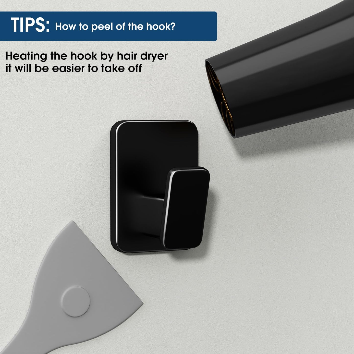Wall Hooks for Hanging Adhesive Hat Hooks for Walls No Damage Towel Hooks for Bathrooms Coat Rack Wall Mount Black