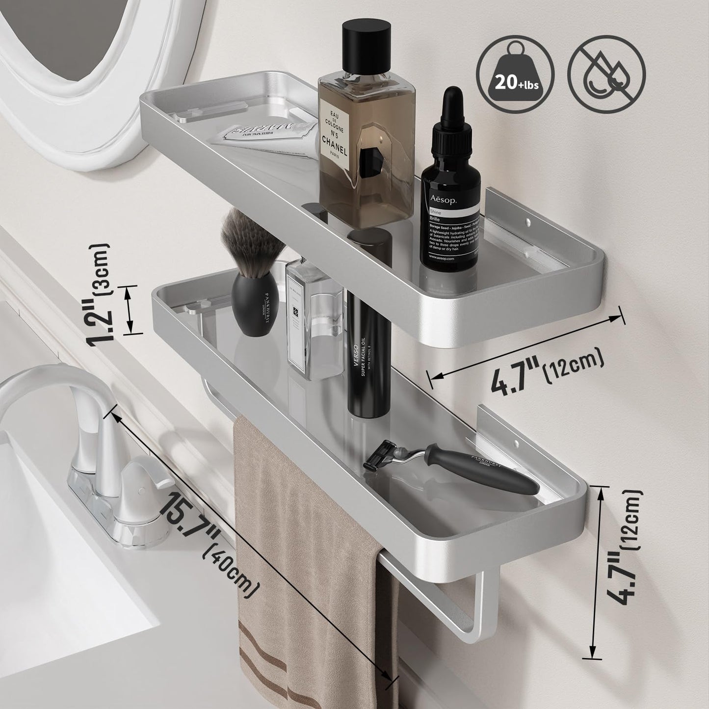 Danpoo Bathroom Wall Shelf, Floating Shelf for Bathroom Wall Storage, Glass Bathroom Shelf Organizer Wall Mounted