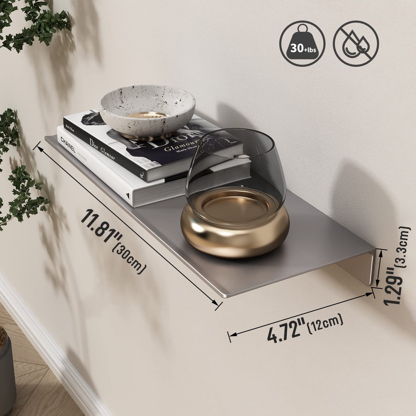 Danpoo Floating Shelf, Metal Wall Shelf for Bathroom/Living Room/Kitchen/Bedroom, Display Shelf for Collectibles