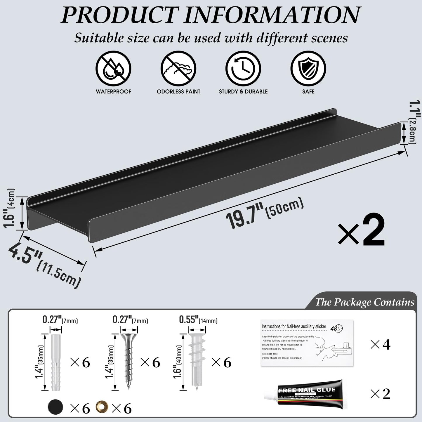 Danpoo Black Floating Shelves for Wall Metal Shelf Wall Mounted Shelves for Bathroom Wall Shelves,12 inch