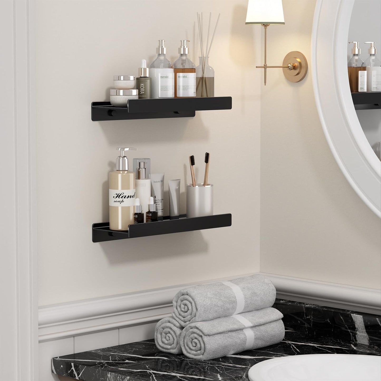 Danpoo Black Floating Shelves for Wall Metal Shelf Wall Mounted Shelves for Bathroom Wall Shelves,12 inch