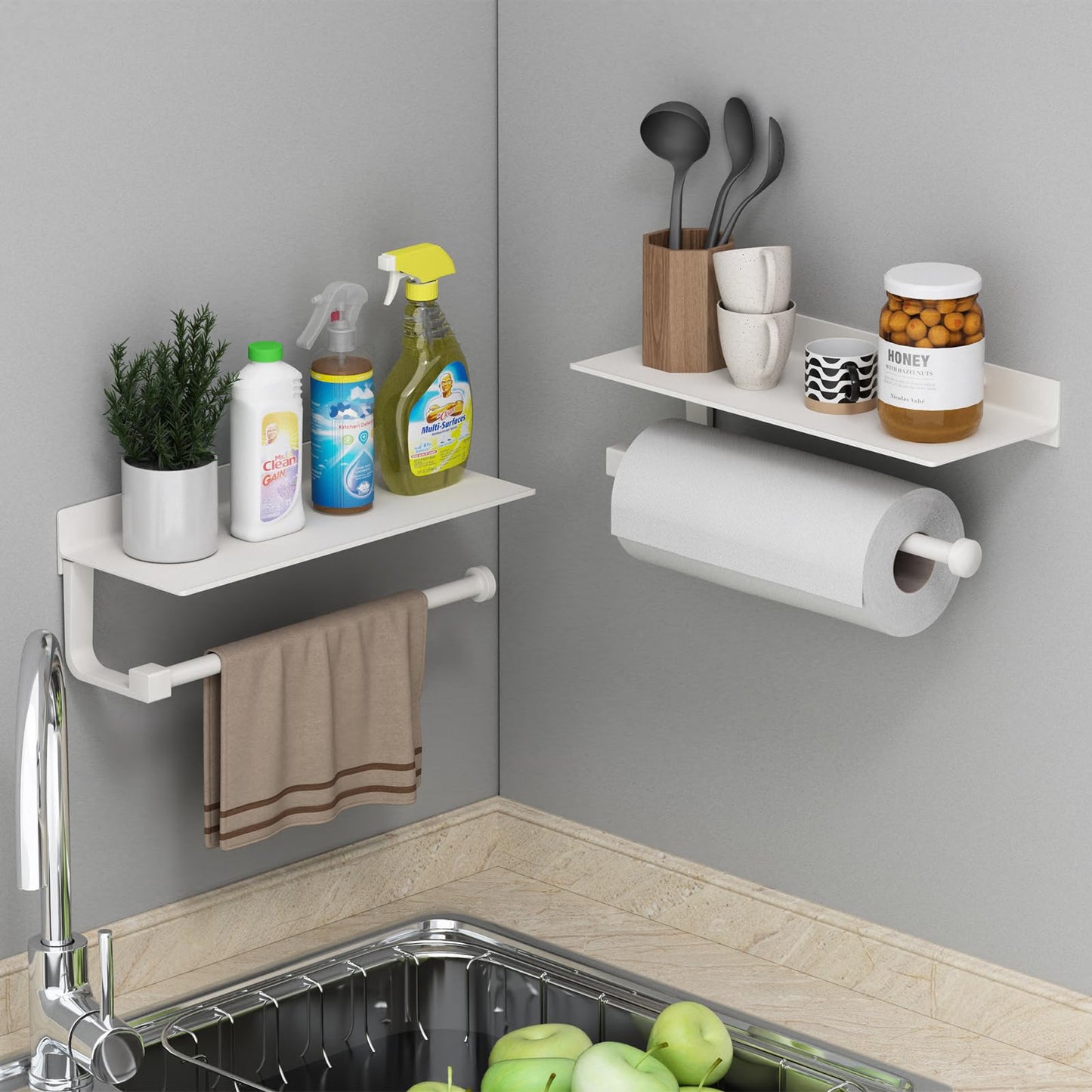 Danpoo Wall Mount Paper Towel Holder with Shelf for Bathroom, Kitchen Paper Towel Roll Holder, Hand Towel Holder Adhesive