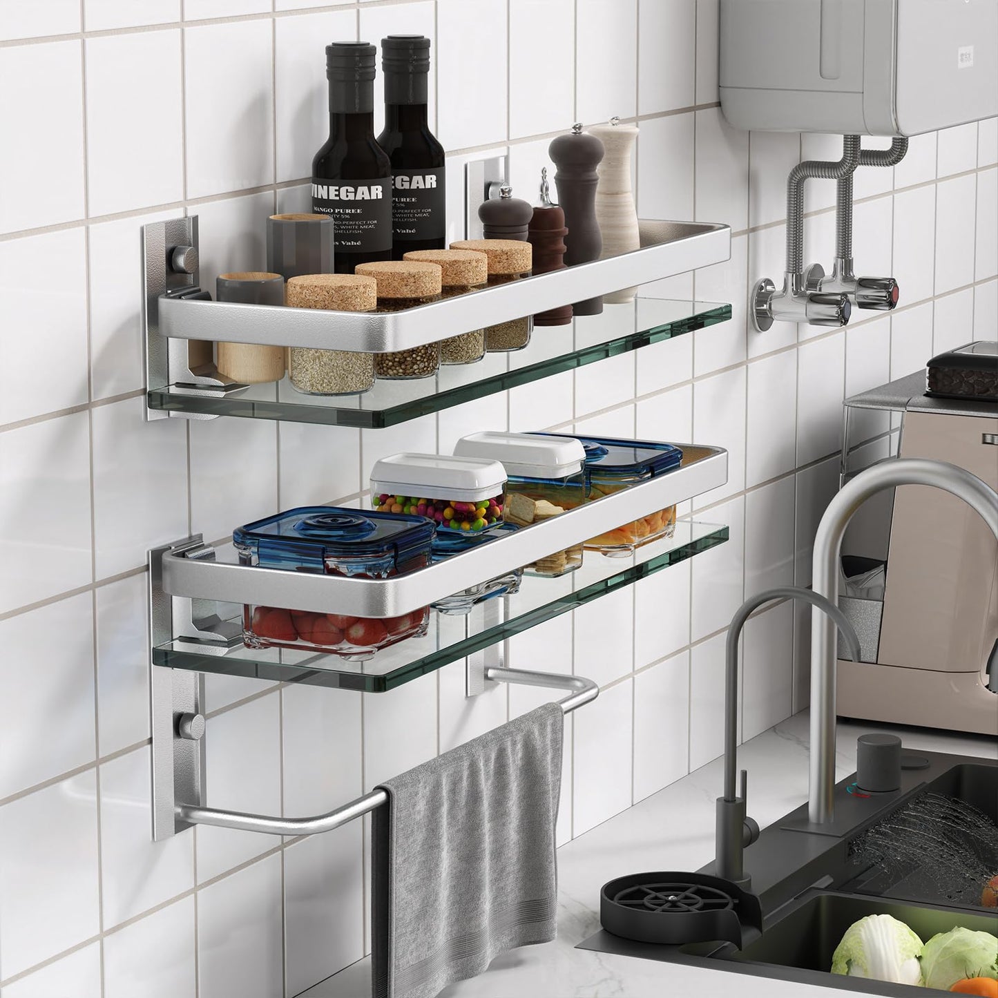 Danpoo Bathroom Shelves Wall Mount, Tempered Glass Floating Shelves