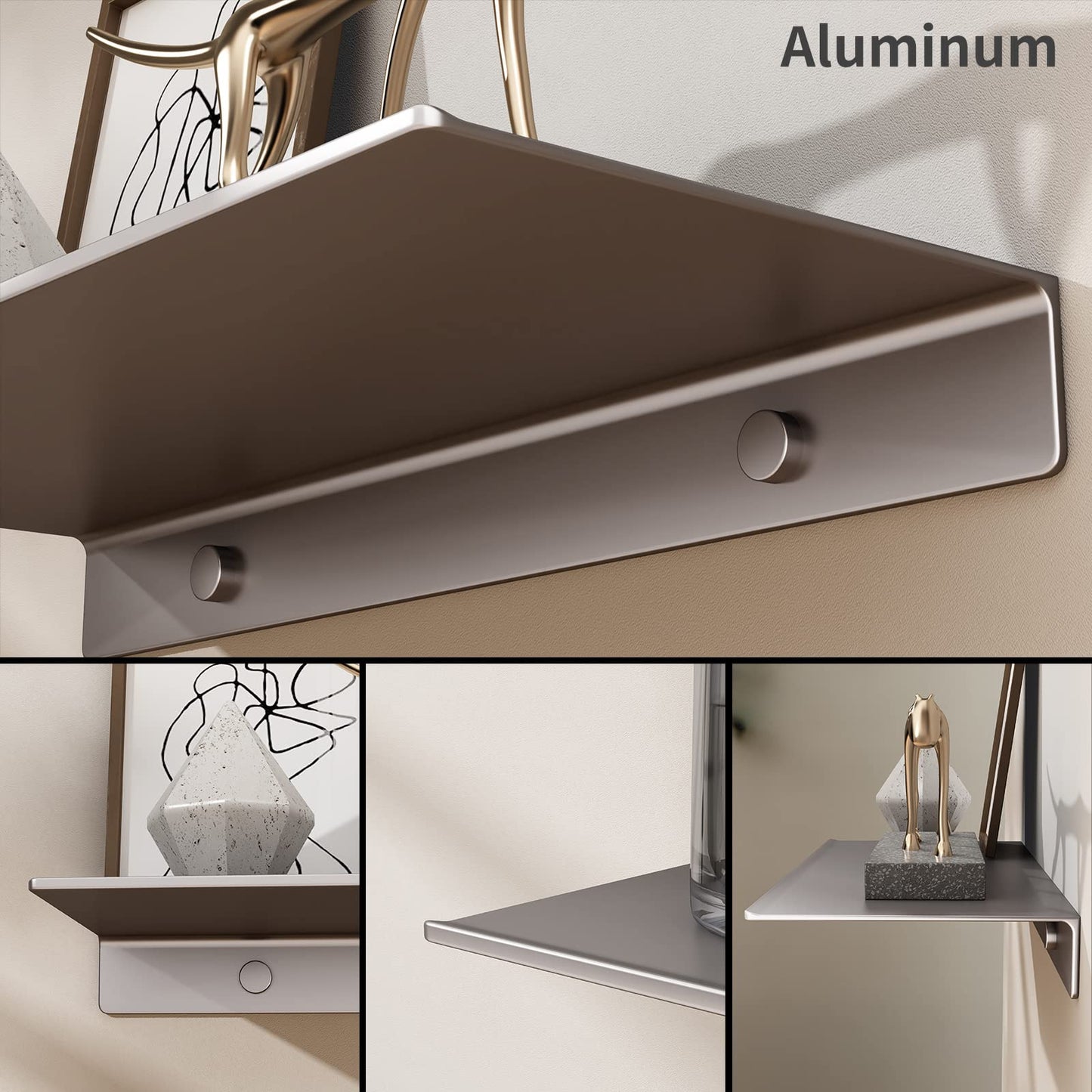 Danpoo Floating Shelf, Metal Wall Shelf for Bathroom/Living Room/Kitchen/Bedroom, Display Shelf for Collectibles
