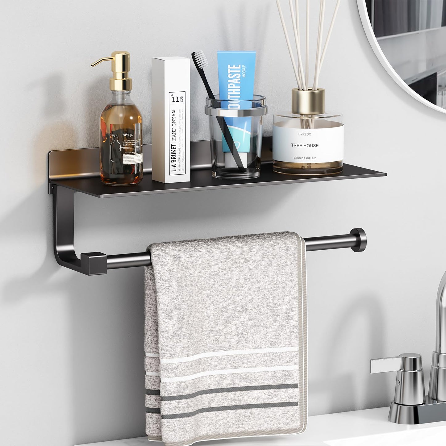 Danpoo Wall Mount Paper Towel Holder with Shelf for Bathroom, Kitchen Paper Towel Roll Holder, Hand Towel Holder Adhesive