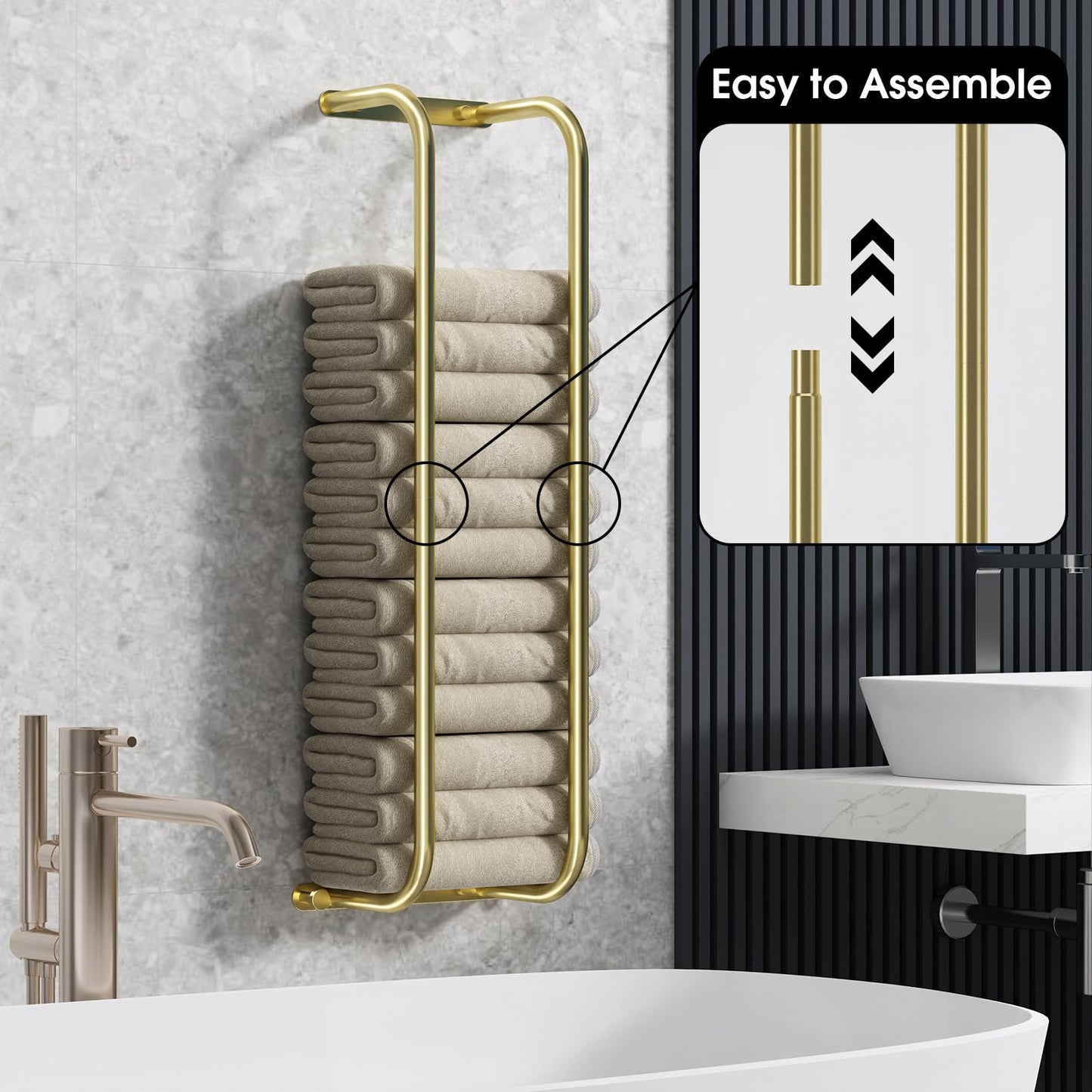 Danpoo Towel Racks for Bathroom, Wall Towel Rack for Rolled Towels, Bathroom Towel Storage, Stainless Steel