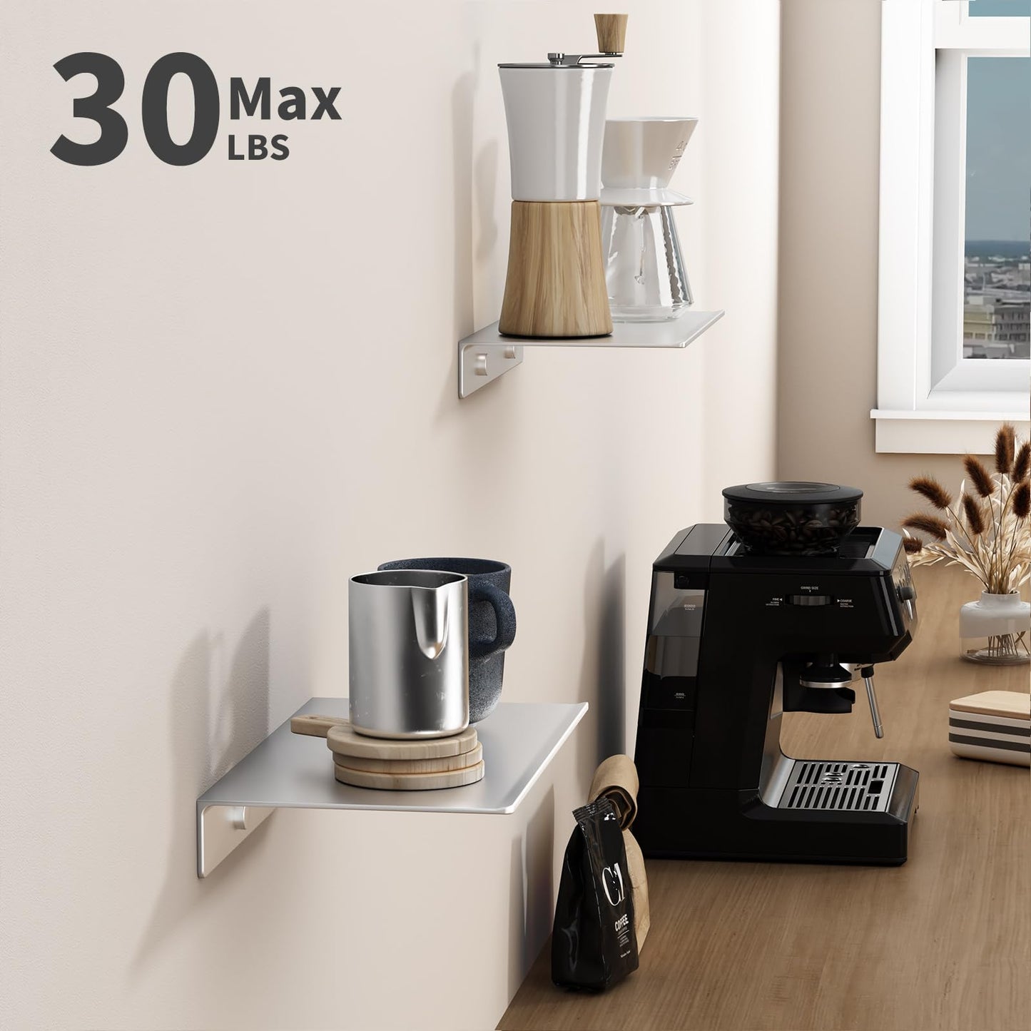 Danpoo Black Floating Shelves for Wall Storage, Metal Wall Shelves for Living Room, Bathroom, Kitchen, 12” Small Display Shelves for Collectibles(2 PCS)