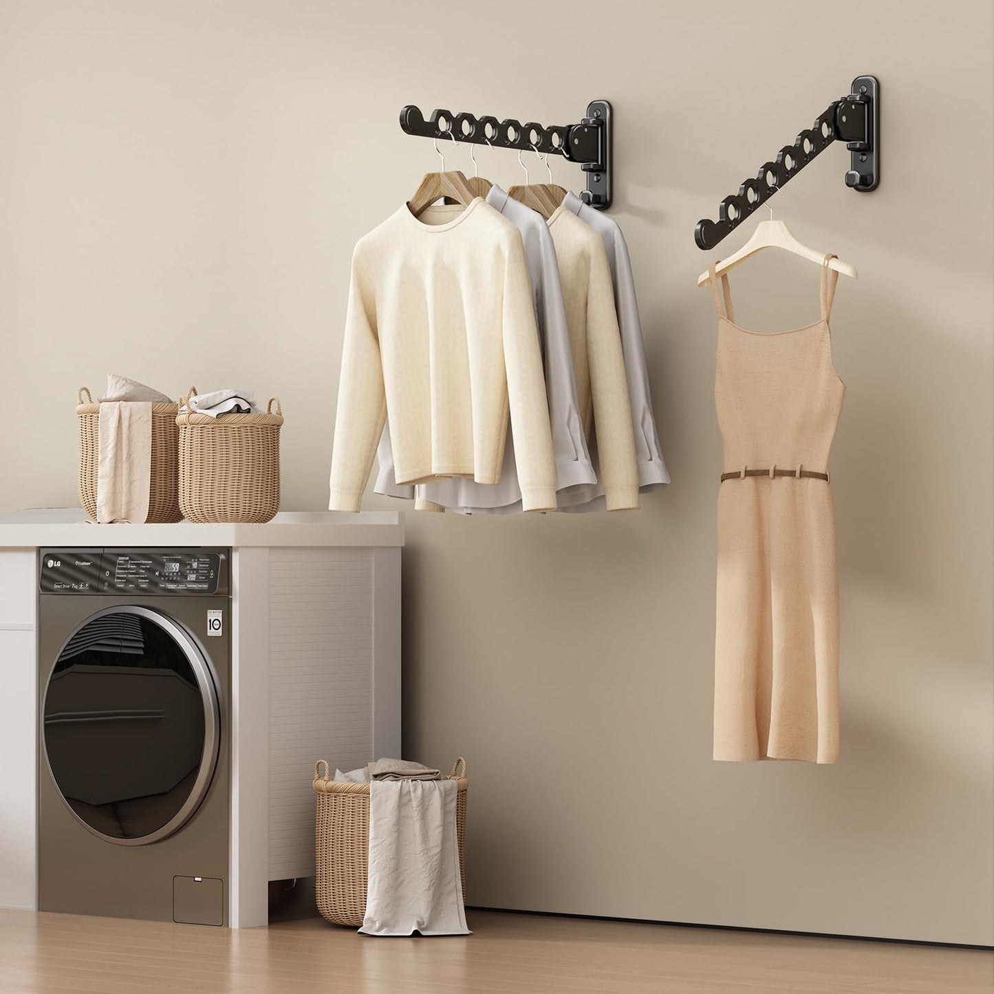 Clothes Drying Rack Foldable Wall Mounted Laundry Drying Rack Clothing Coat Hanger Clothes Dryer Black