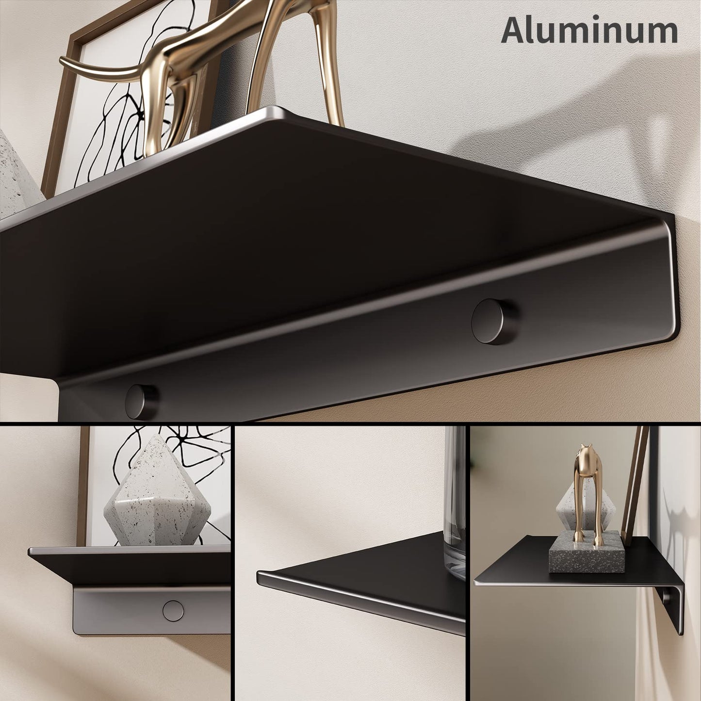 Danpoo Black Floating Shelves for Wall Storage, Metal Wall Shelves for Living Room, Bathroom, Kitchen, 12” Small Display Shelves for Collectibles(2 PCS)