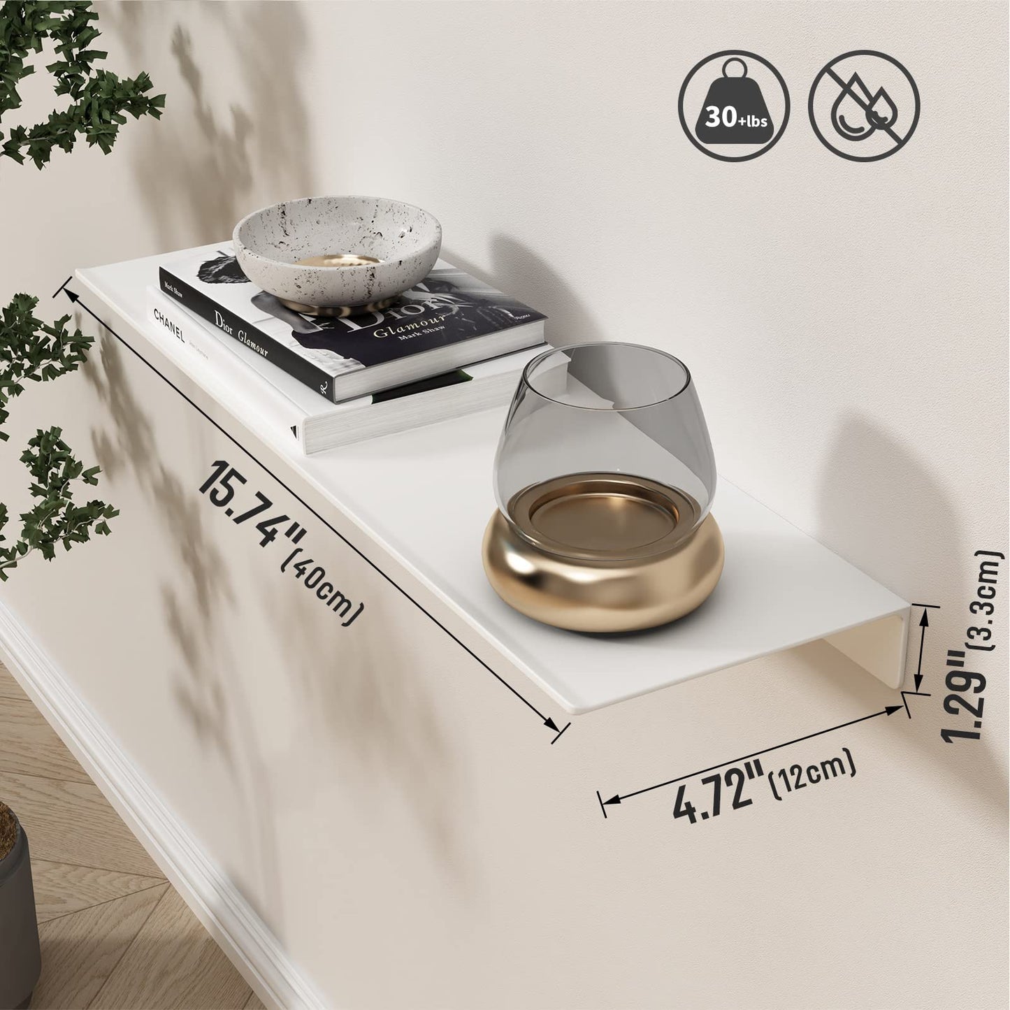 Danpoo Floating Shelf, Metal Wall Shelf for Bathroom/Living Room/Kitchen/Bedroom, Display Shelf for Collectibles