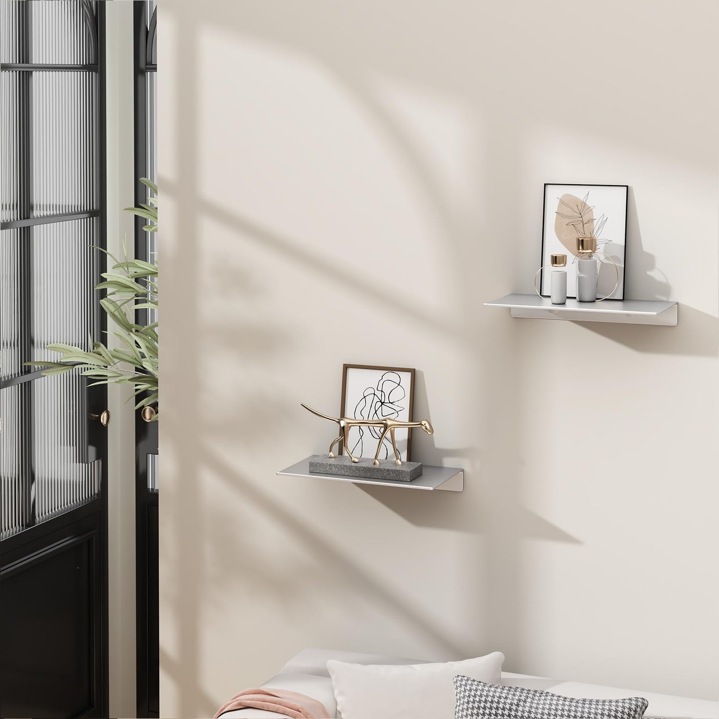 Danpoo Black Floating Shelves for Wall Storage, Metal Wall Shelves for Living Room, Bathroom, Kitchen, 12” Small Display Shelves for Collectibles(2 PCS)