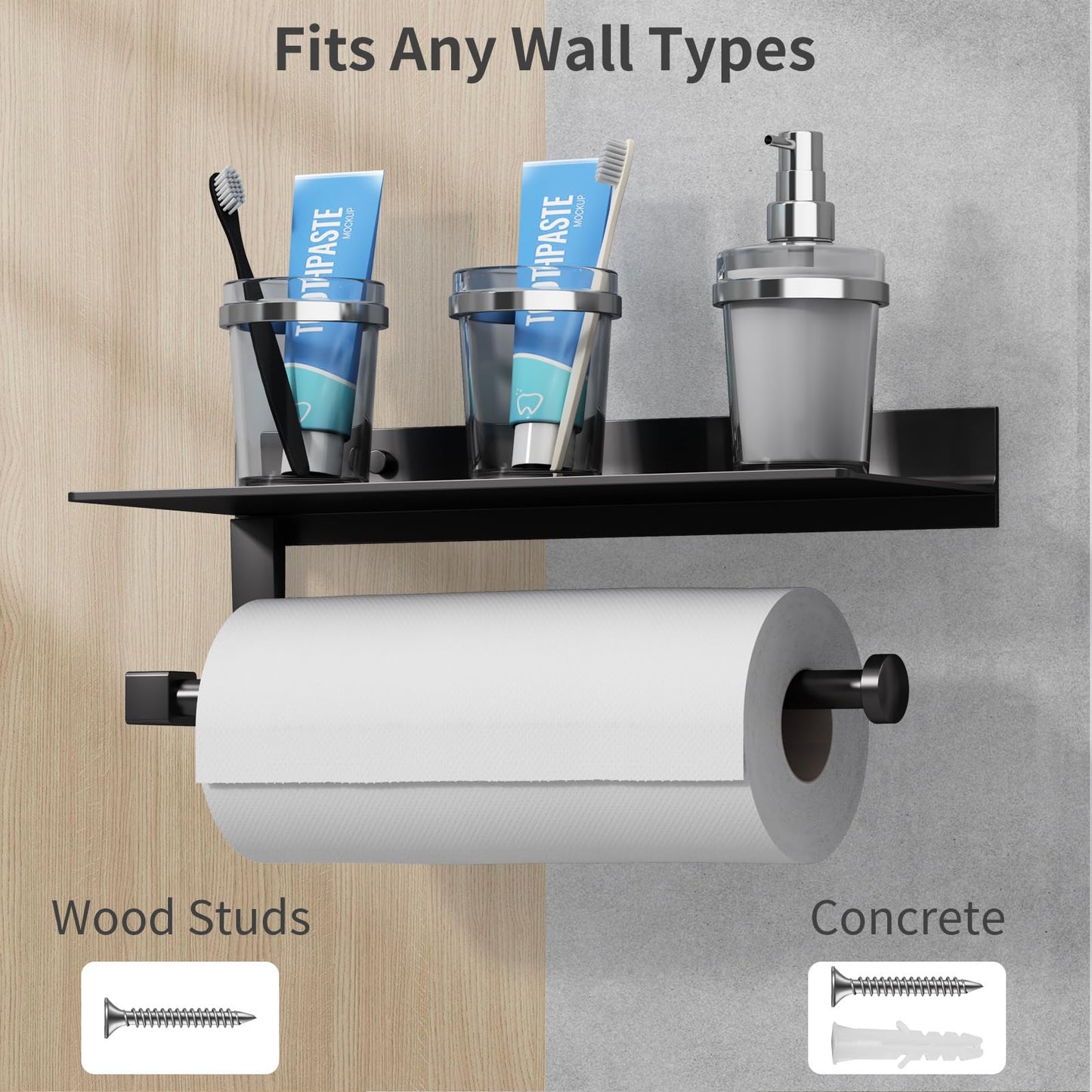 Danpoo Wall Mount Paper Towel Holder with Shelf for Bathroom, Kitchen Paper Towel Roll Holder, Hand Towel Holder Adhesive