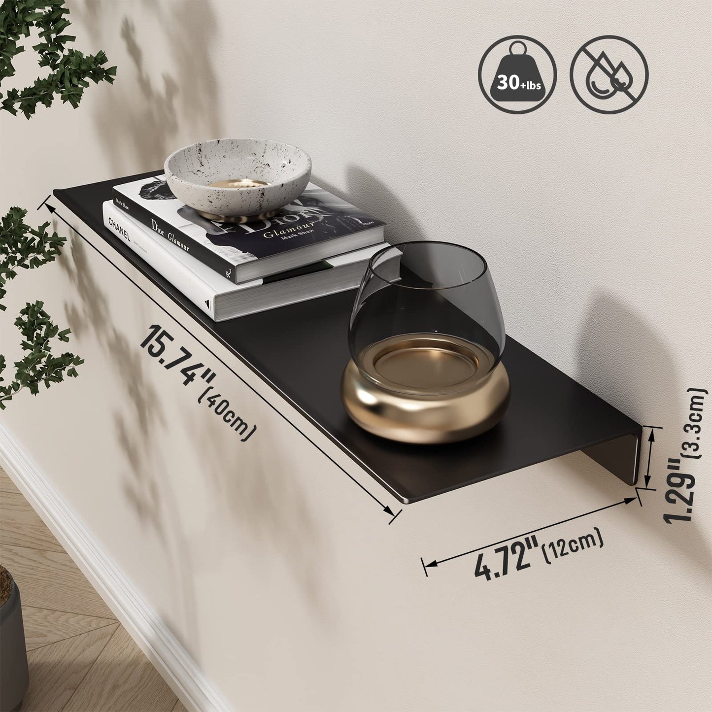 Danpoo Black Floating Shelves for Wall Storage, Metal Wall Shelves for Living Room, Bathroom, Kitchen, 12” Small Display Shelves for Collectibles(2 PCS)