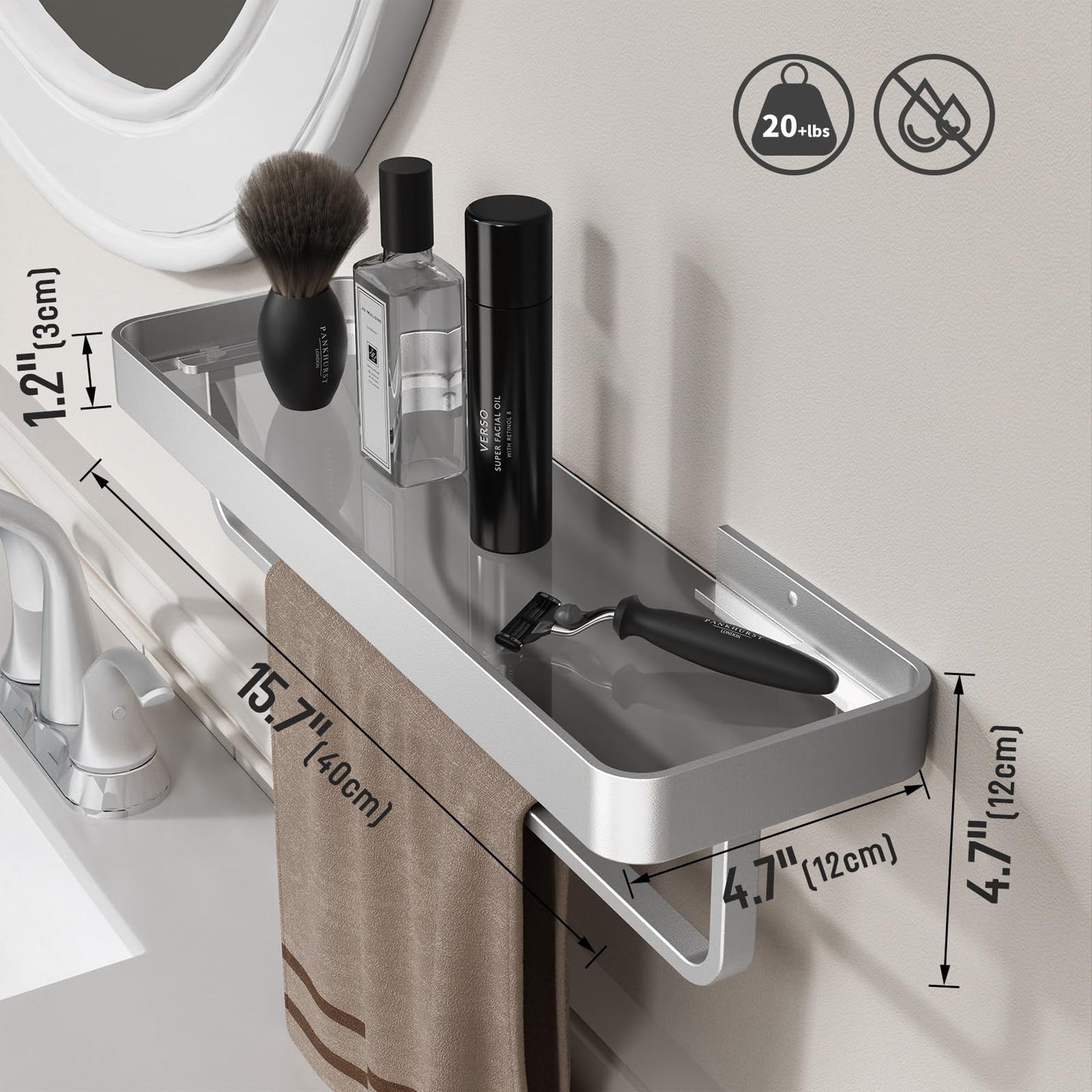 Danpoo Bathroom Wall Shelf, Floating Shelf for Bathroom Wall Storage, Glass Bathroom Shelf Organizer Wall Mounted