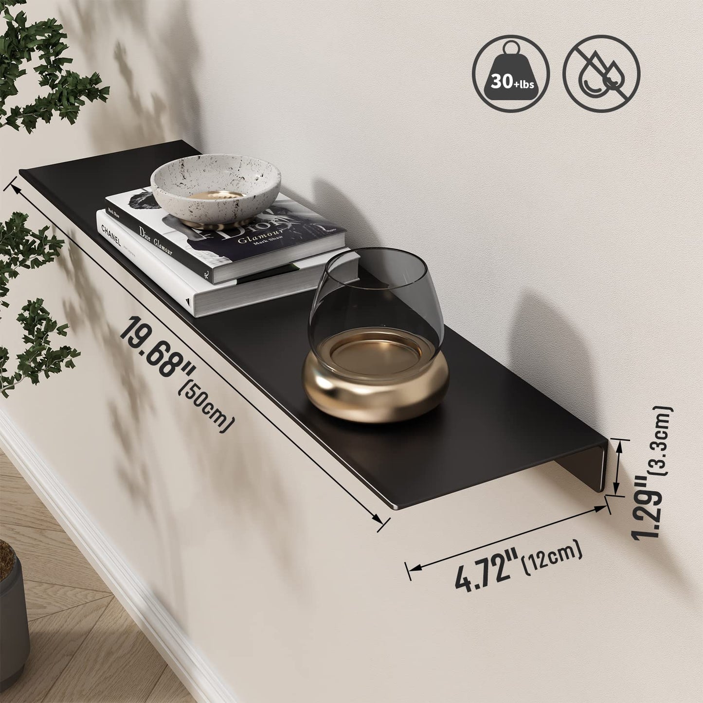 Danpoo Floating Shelf, Metal Wall Shelf for Bathroom/Living Room/Kitchen/Bedroom, Display Shelf for Collectibles