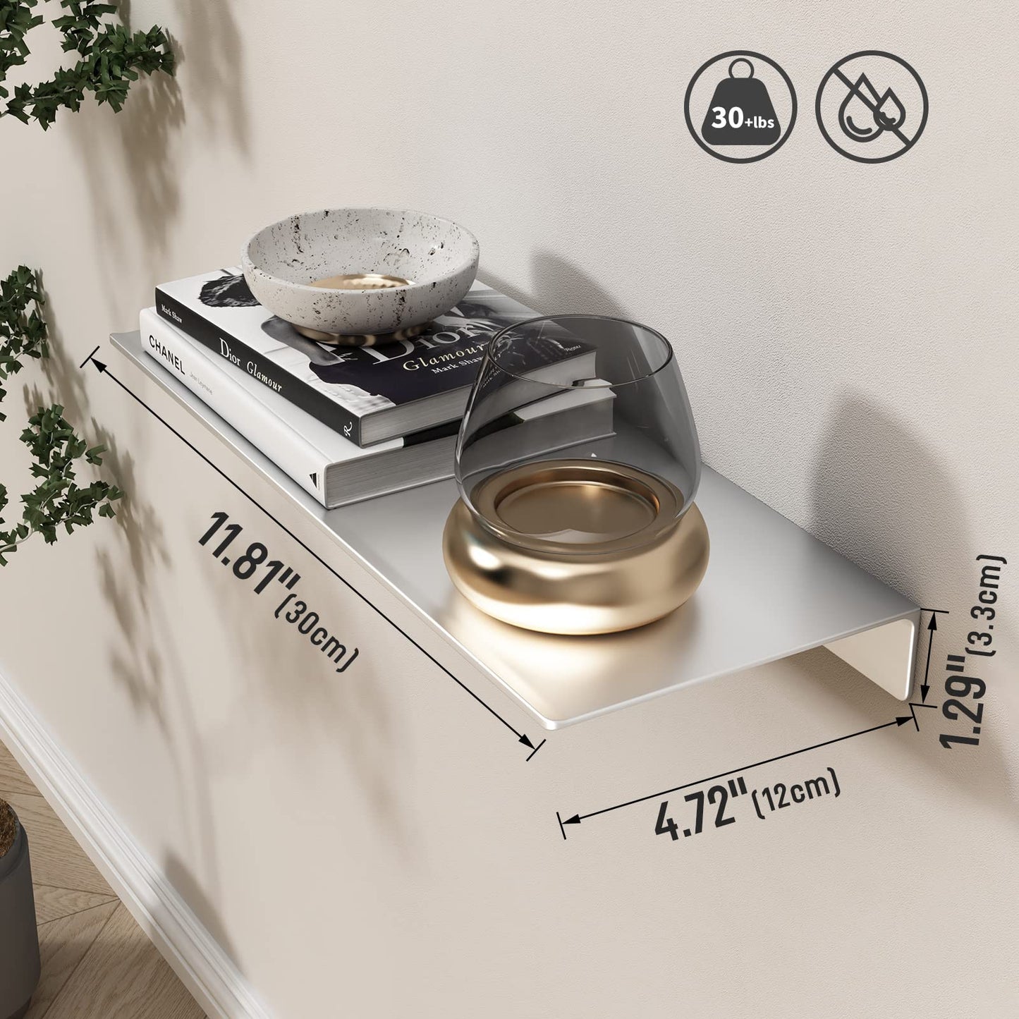 Danpoo Floating Shelf, Metal Wall Shelf for Bathroom/Living Room/Kitchen/Bedroom, Display Shelf for Collectibles