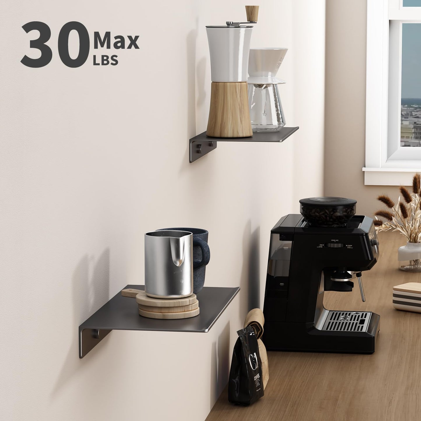 Danpoo Black Floating Shelves for Wall Storage, Metal Wall Shelves for Living Room, Bathroom, Kitchen, 12” Small Display Shelves for Collectibles(2 PCS)