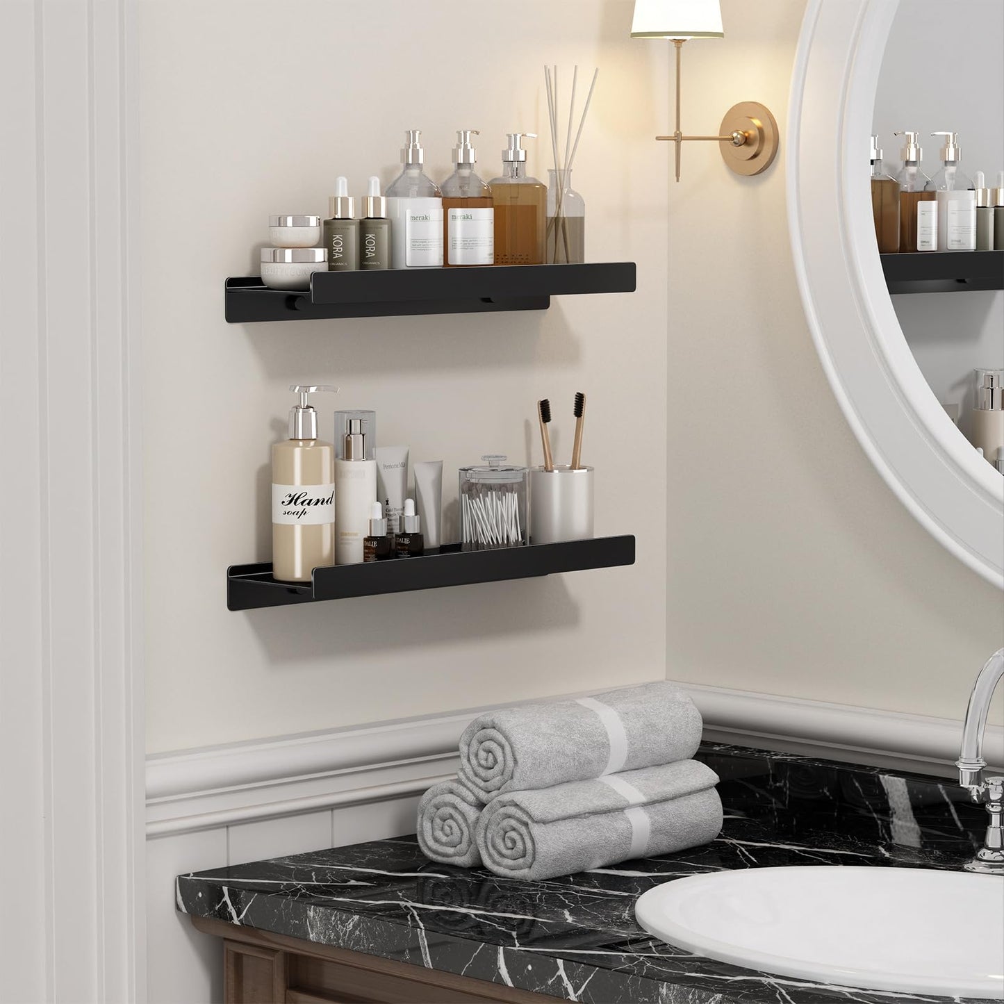 Danpoo Black Floating Shelves for Wall Metal Shelf Wall Mounted Shelves for Bathroom Wall Shelves,12 inch