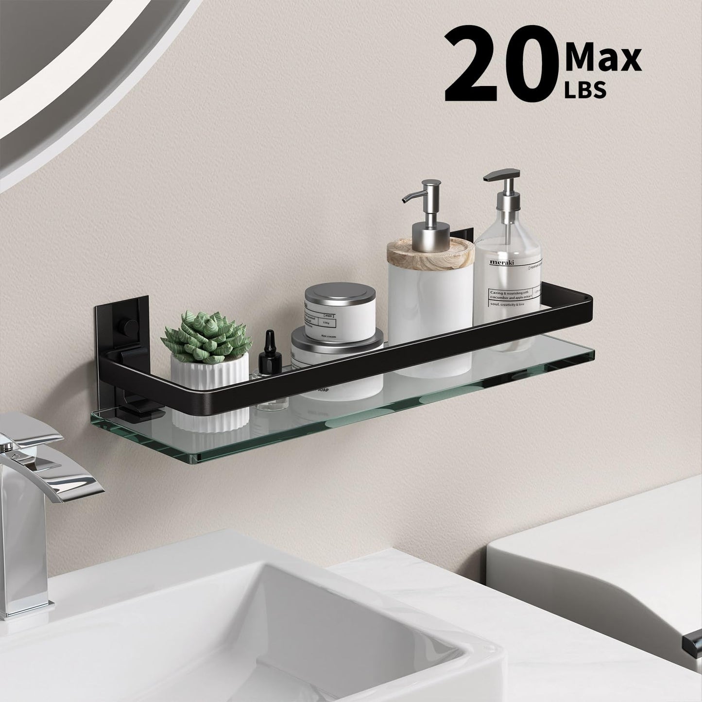 Danpoo Bathroom Shelves Wall Mount, Tempered Glass Floating Shelves