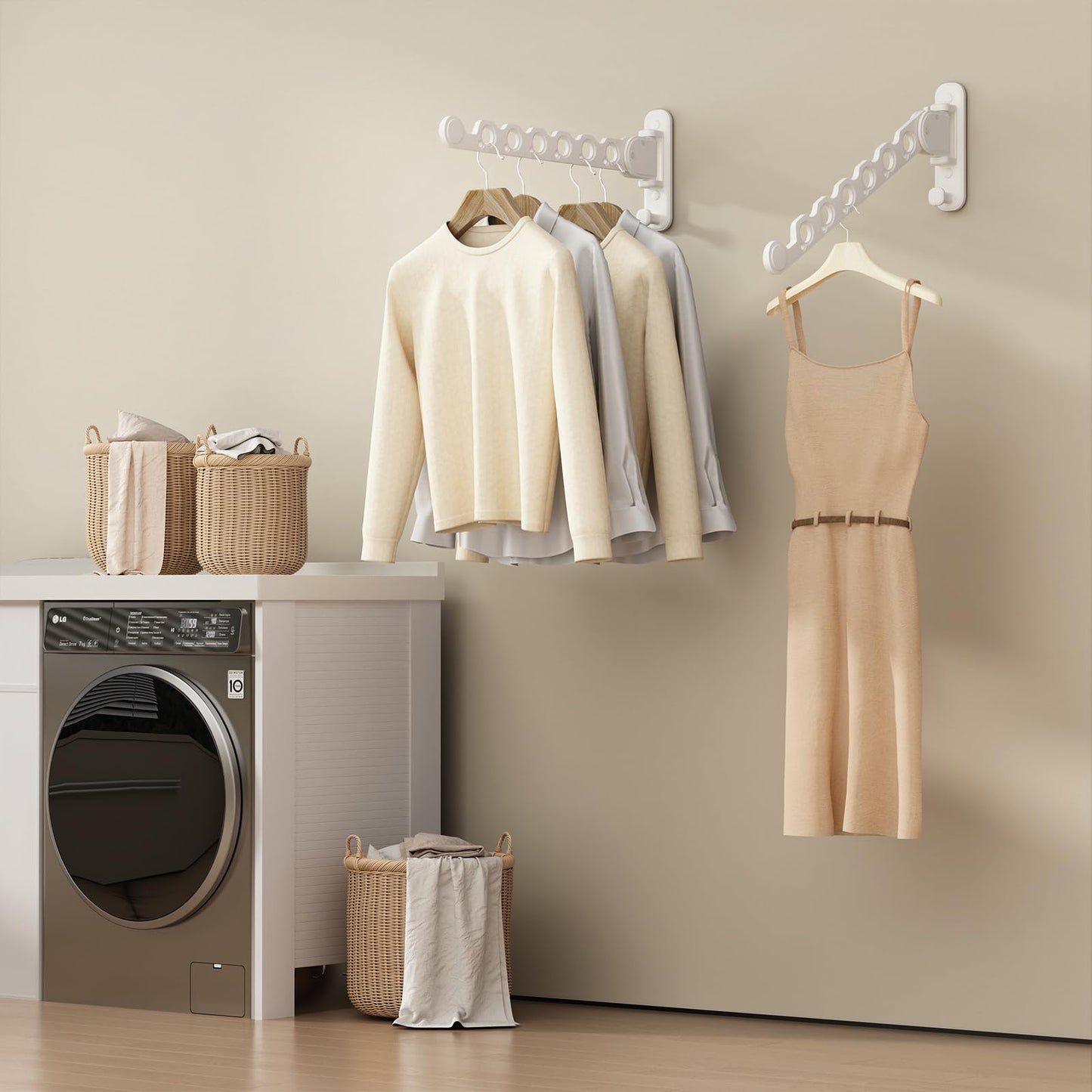 Clothes Drying Rack Foldable Wall Mounted Laundry Drying Rack Clothing Coat Hanger Clothes Dryer Black