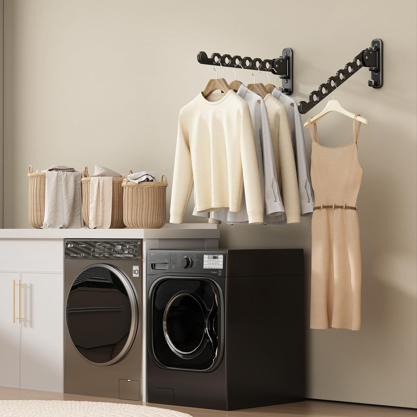 Clothes Drying Rack Foldable Wall Mounted Laundry Drying Rack Clothing Coat Hanger Clothes Dryer Black