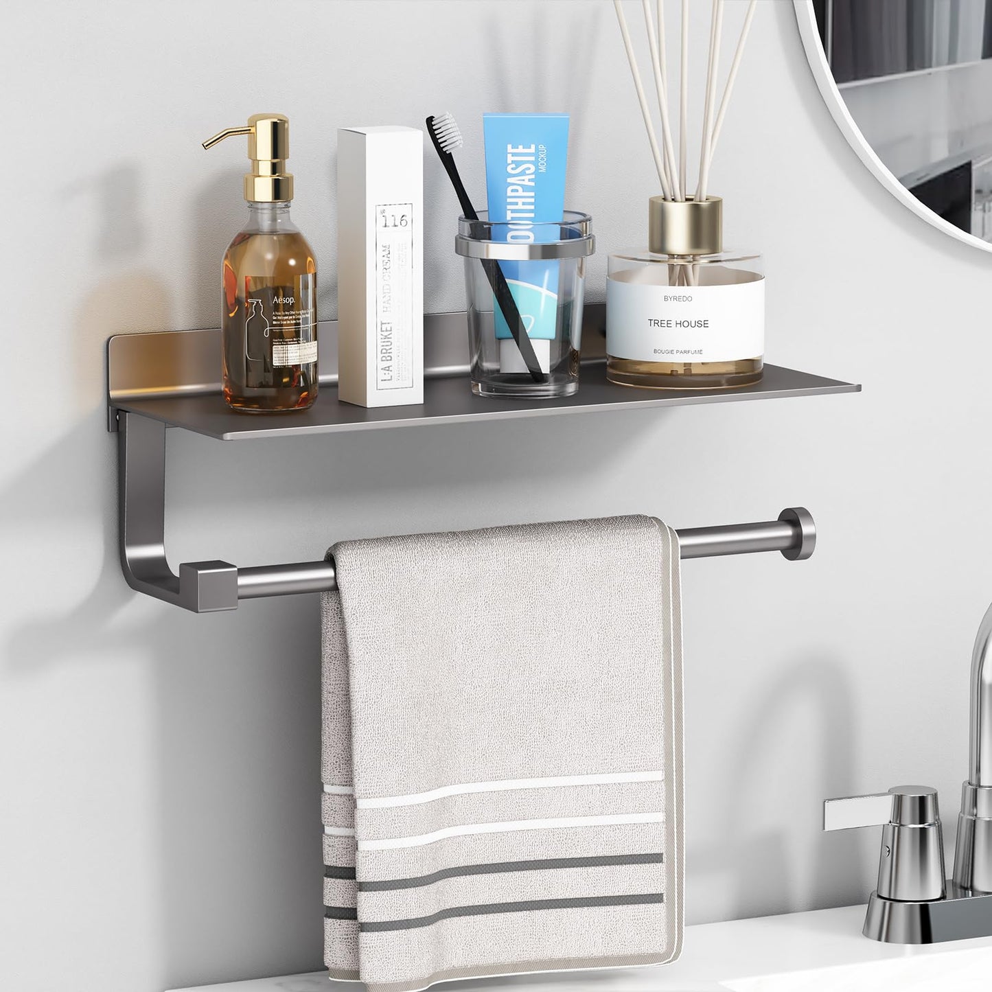 Danpoo Wall Mount Paper Towel Holder with Shelf for Bathroom, Kitchen Paper Towel Roll Holder, Hand Towel Holder Adhesive