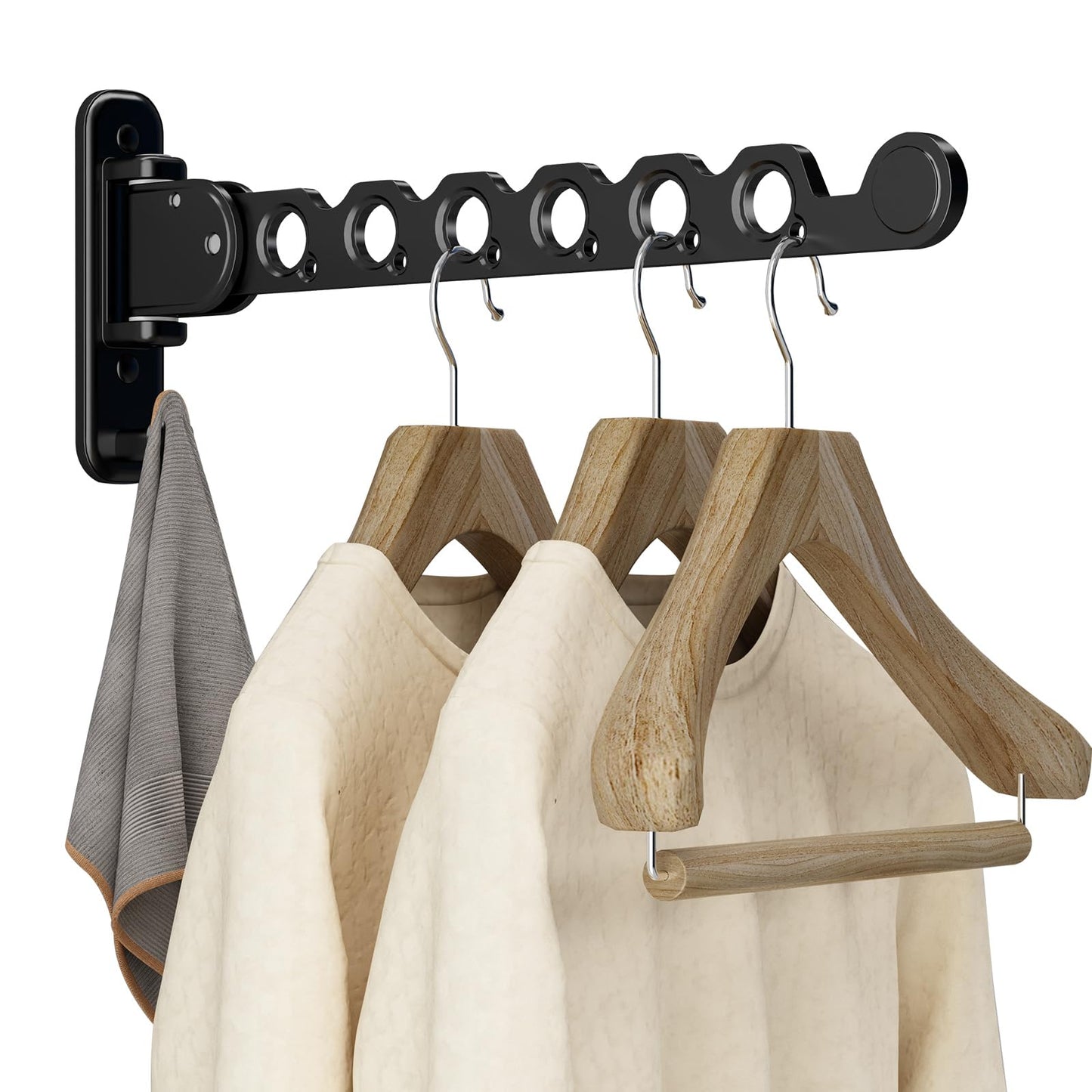 Clothes Drying Rack Foldable Wall Mounted Laundry Drying Rack Clothing Coat Hanger Clothes Dryer Black