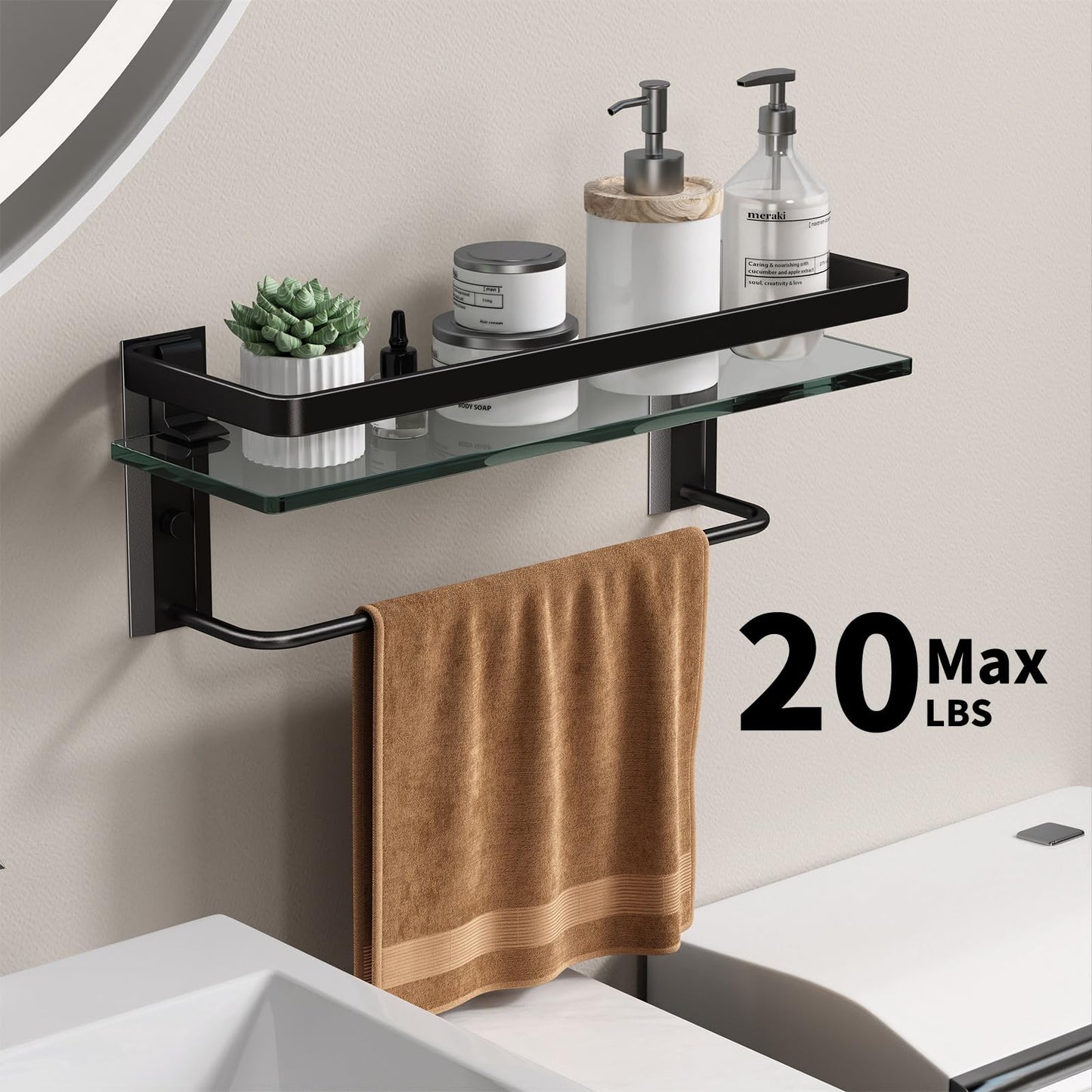 Danpoo Bathroom Shelves Wall Mount, Tempered Glass Floating Shelves