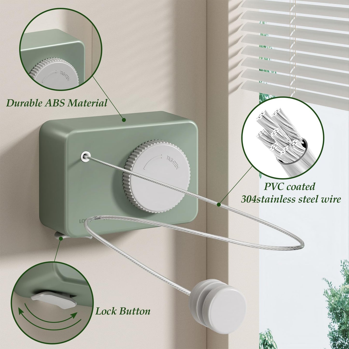 Danpoo Indoor Clothesline Retractable Laundry Line Clothes Drying Line Retractable Clothesline