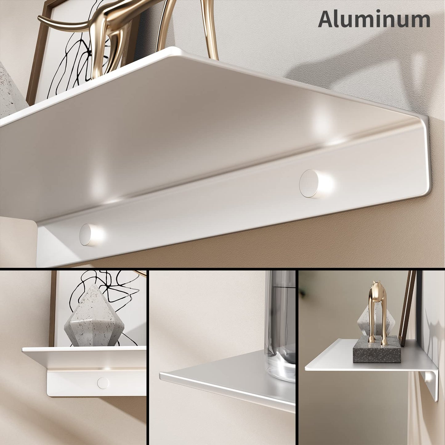 Danpoo Floating Shelf, Metal Wall Shelf for Bathroom/Living Room/Kitchen/Bedroom, Display Shelf for Collectibles