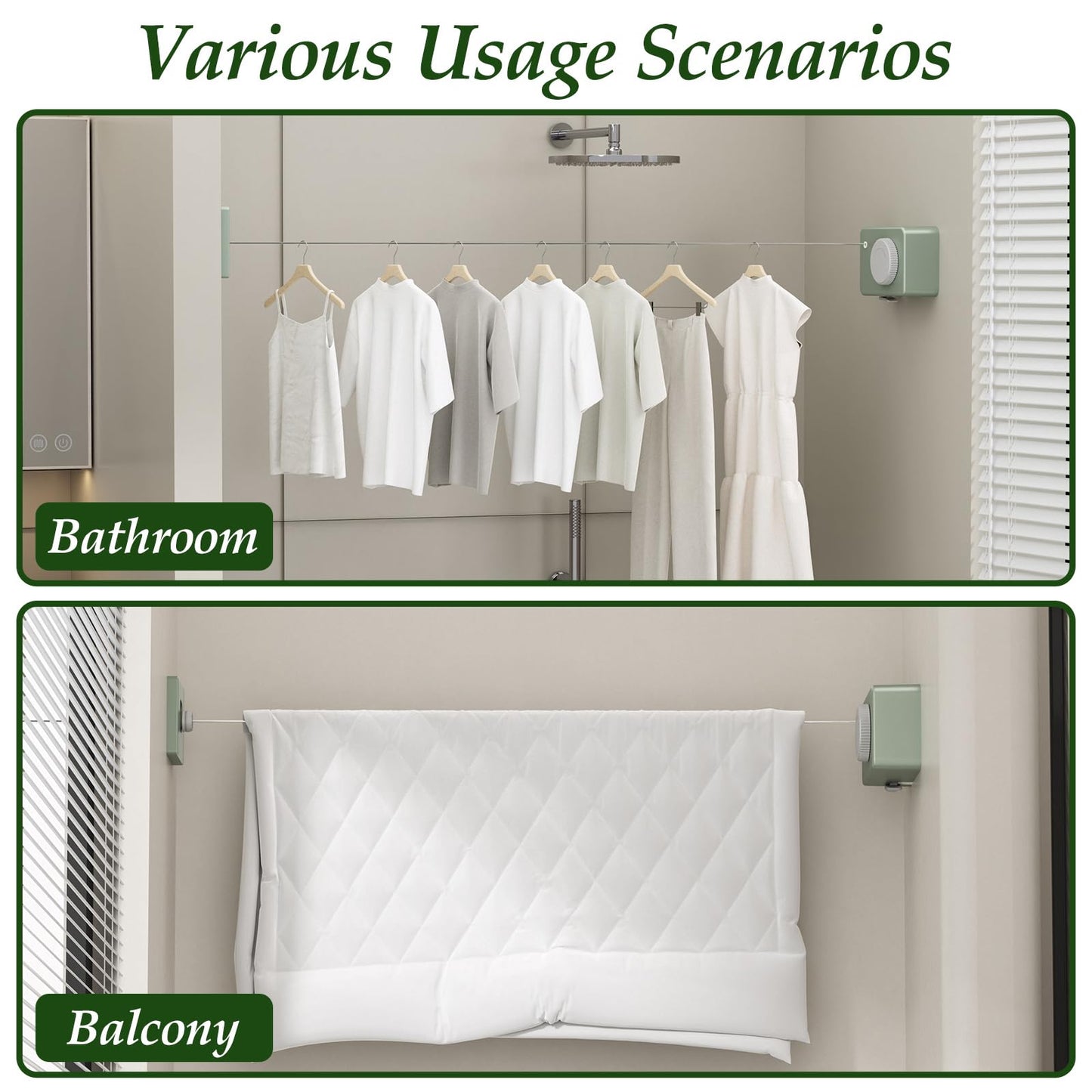 Danpoo Indoor Clothesline Retractable Laundry Line Clothes Drying Line Retractable Clothesline