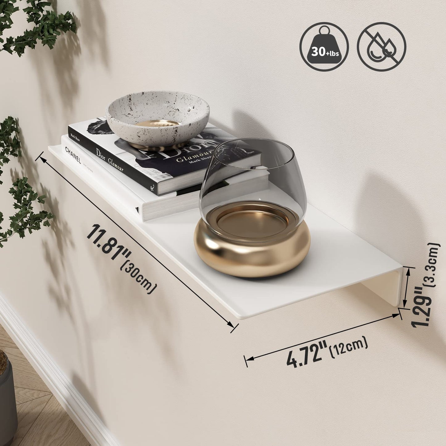 Danpoo Black Floating Shelves for Wall Storage, Metal Wall Shelves for Living Room, Bathroom, Kitchen, 12” Small Display Shelves for Collectibles(2 PCS)