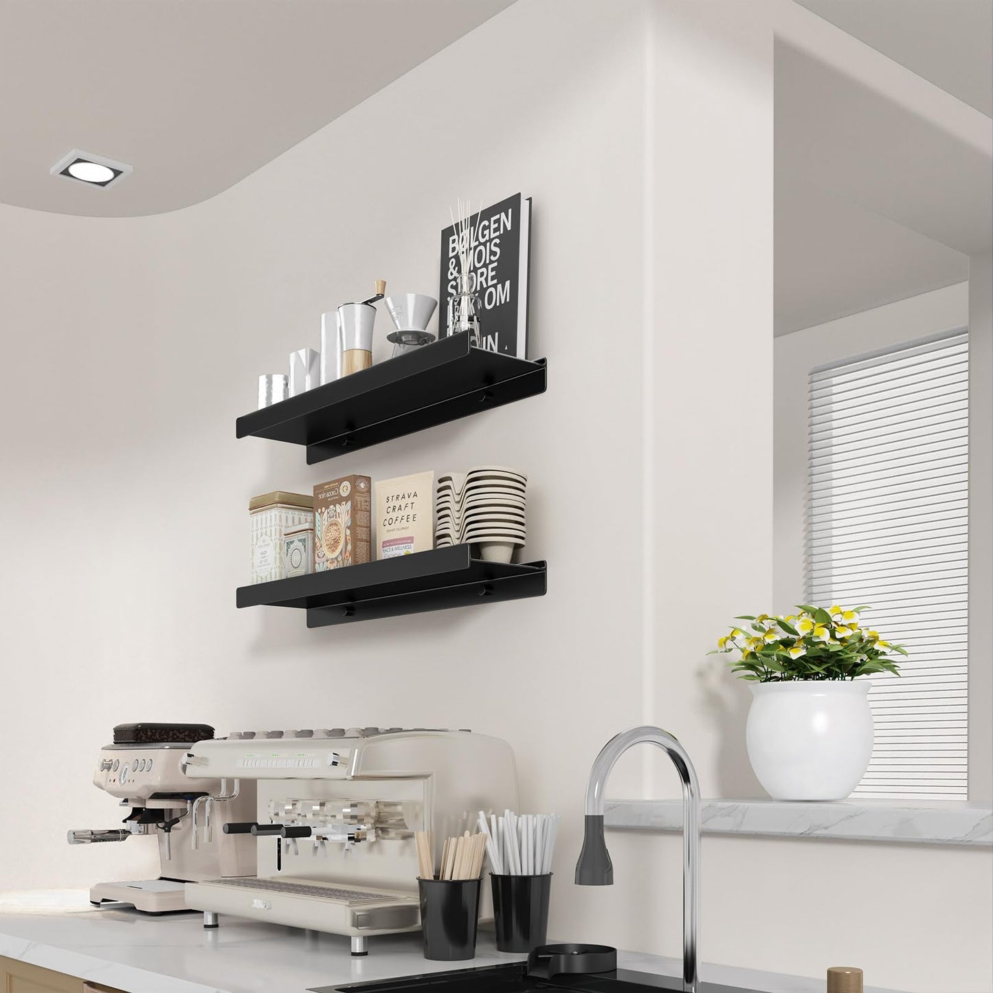 Danpoo Black Floating Shelves for Wall Metal Shelf Wall Mounted Shelves for Bathroom Wall Shelves,12 inch