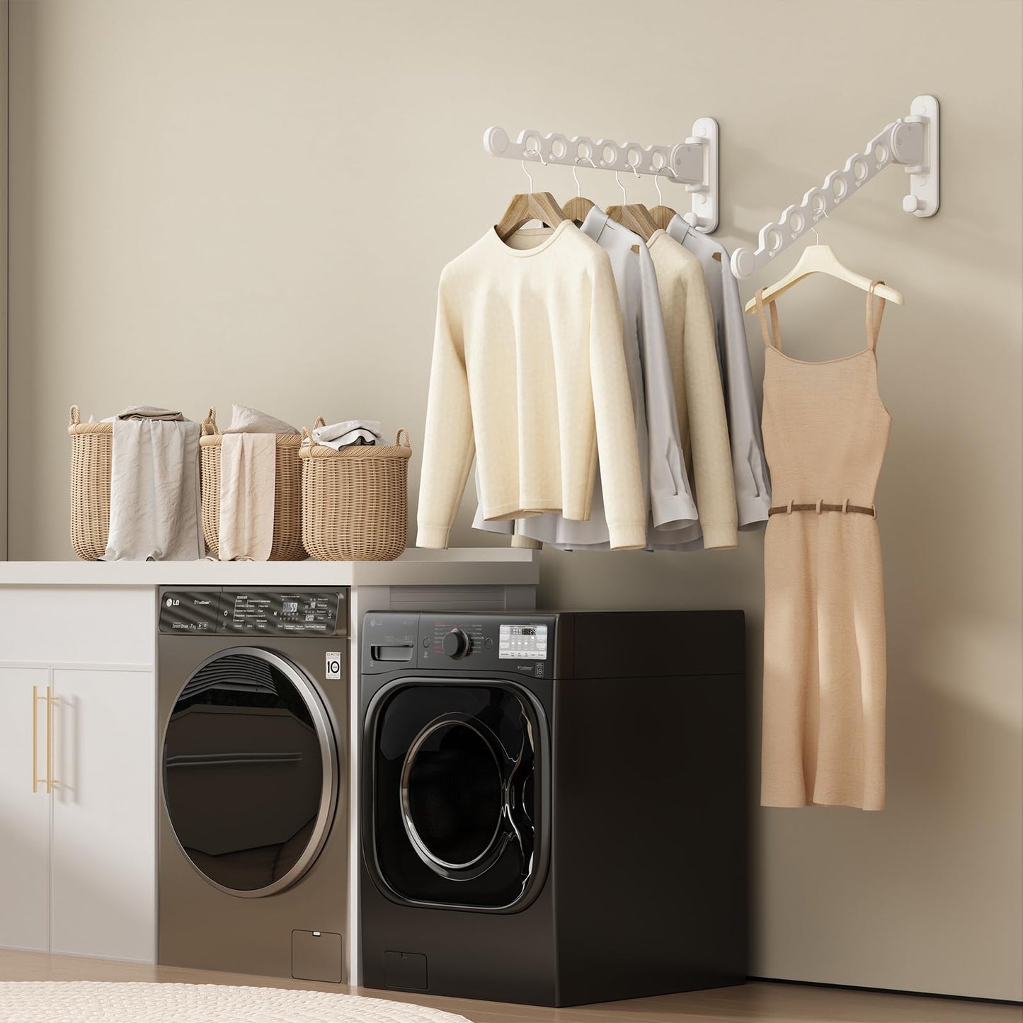 Clothes Drying Rack Foldable Wall Mounted Laundry Drying Rack Clothing Coat Hanger Clothes Dryer Black