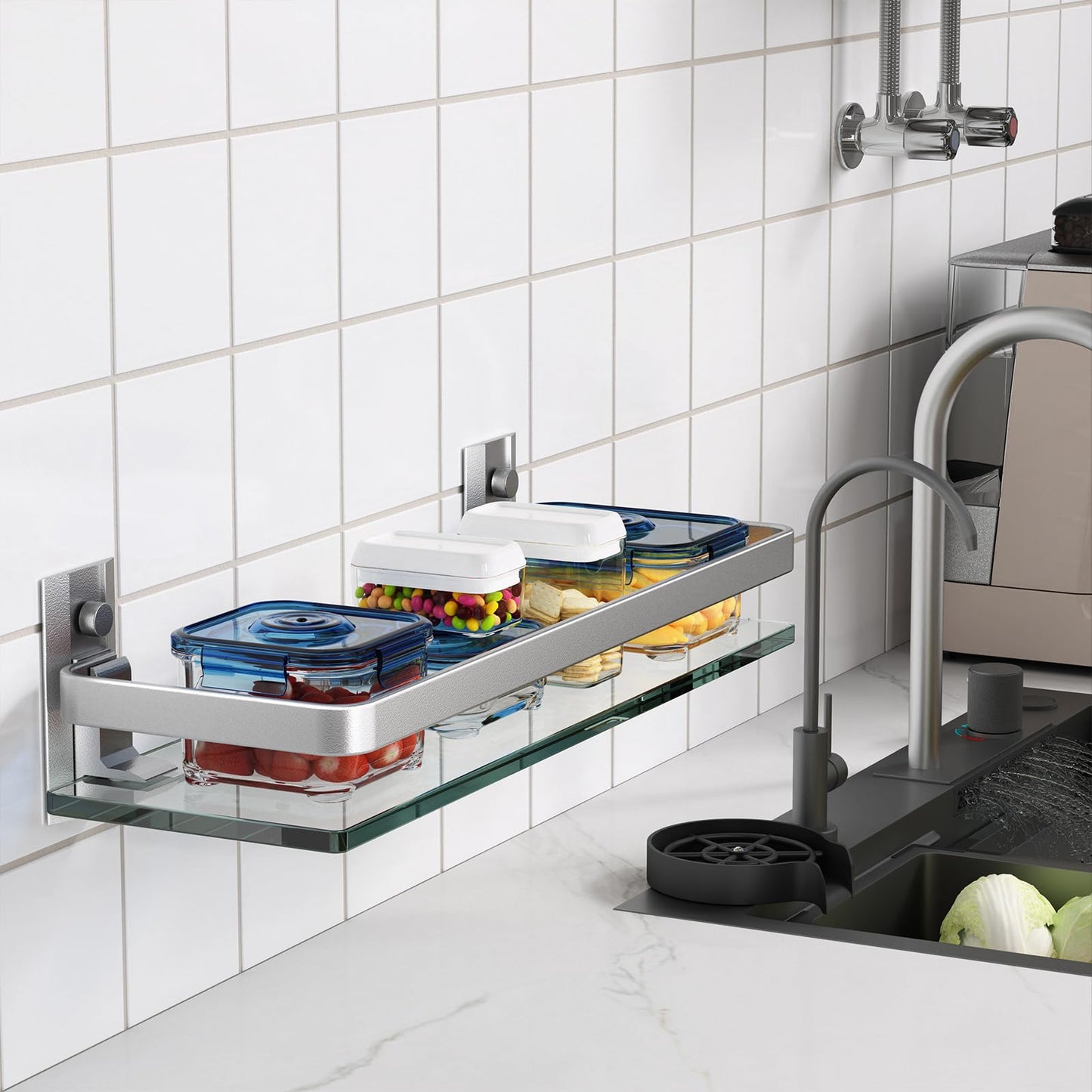Danpoo Bathroom Shelves Wall Mount, Tempered Glass Floating Shelves