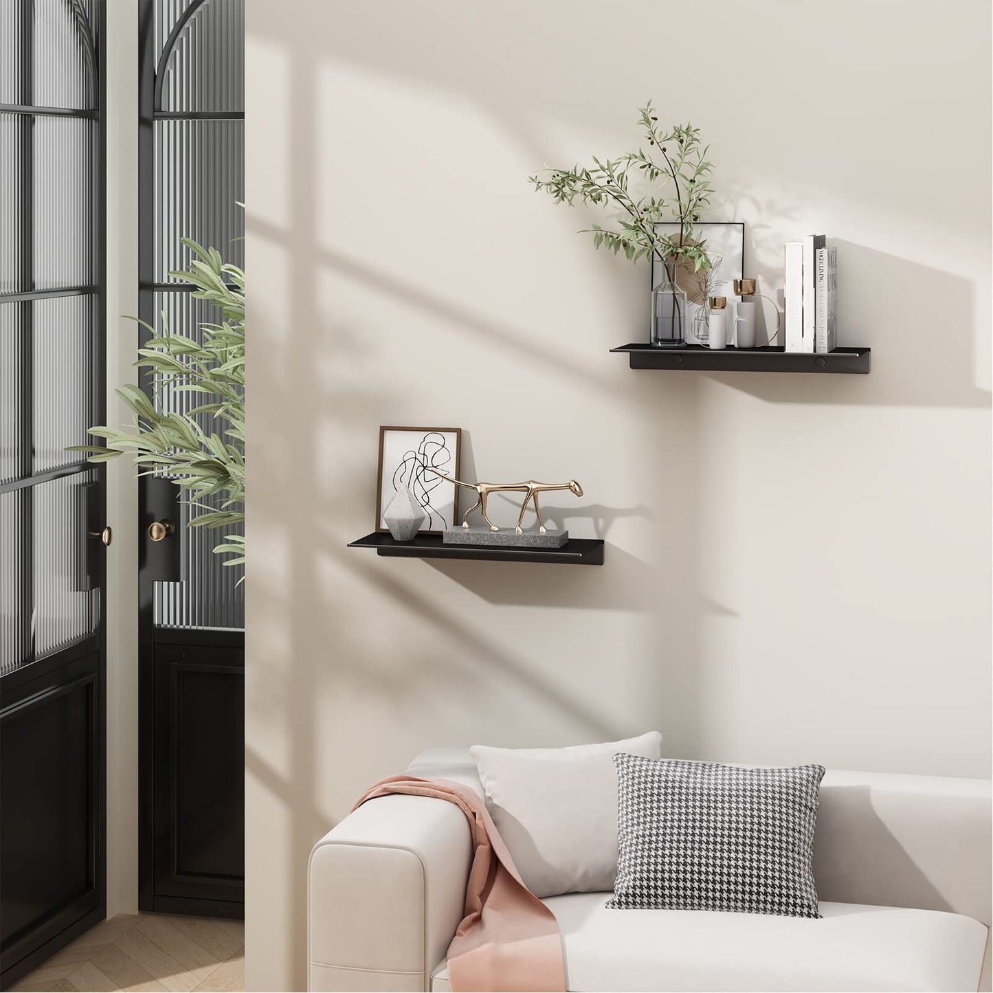 Danpoo Black Floating Shelves for Wall Storage, Metal Wall Shelves for Living Room, Bathroom, Kitchen, 12” Small Display Shelves for Collectibles(2 PCS)