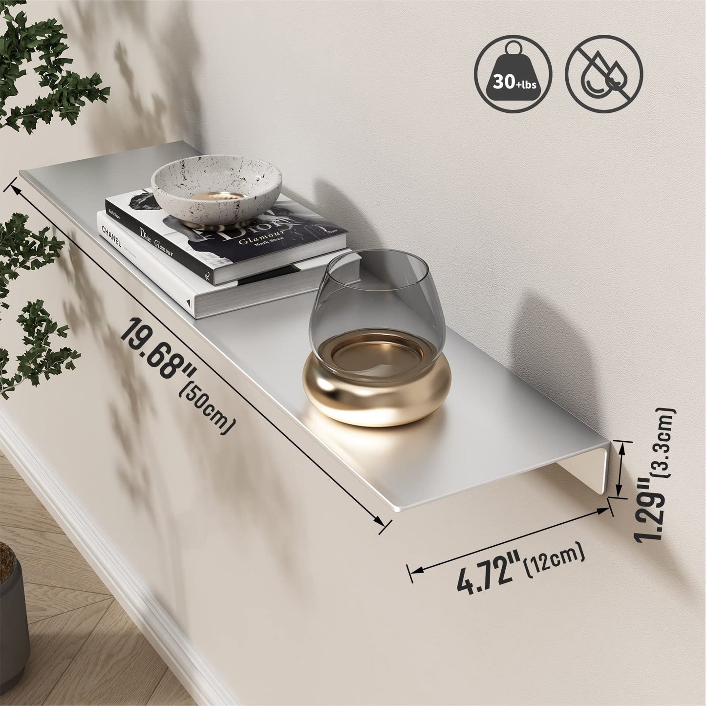 Danpoo Floating Shelf, Metal Wall Shelf for Bathroom/Living Room/Kitchen/Bedroom, Display Shelf for Collectibles