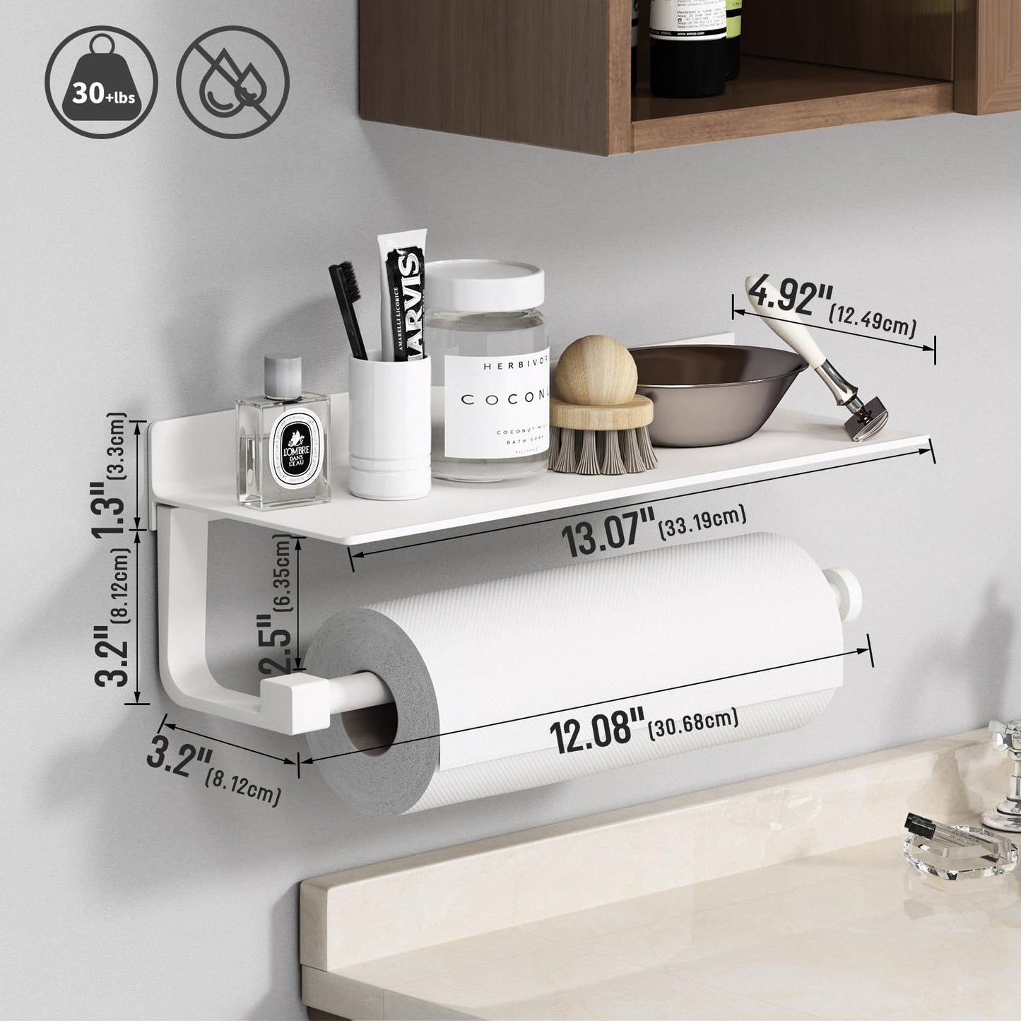 Danpoo Wall Mount Paper Towel Holder with Shelf for Bathroom, Kitchen Paper Towel Roll Holder, Hand Towel Holder Adhesive